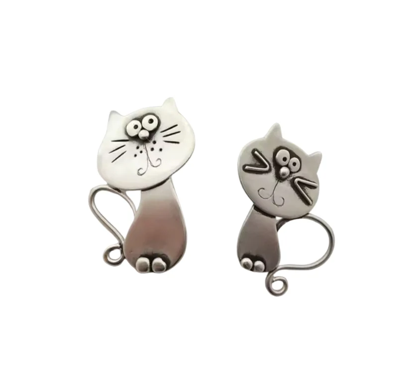 Quirky Cat Rustic Metal Earrings - Image 2
