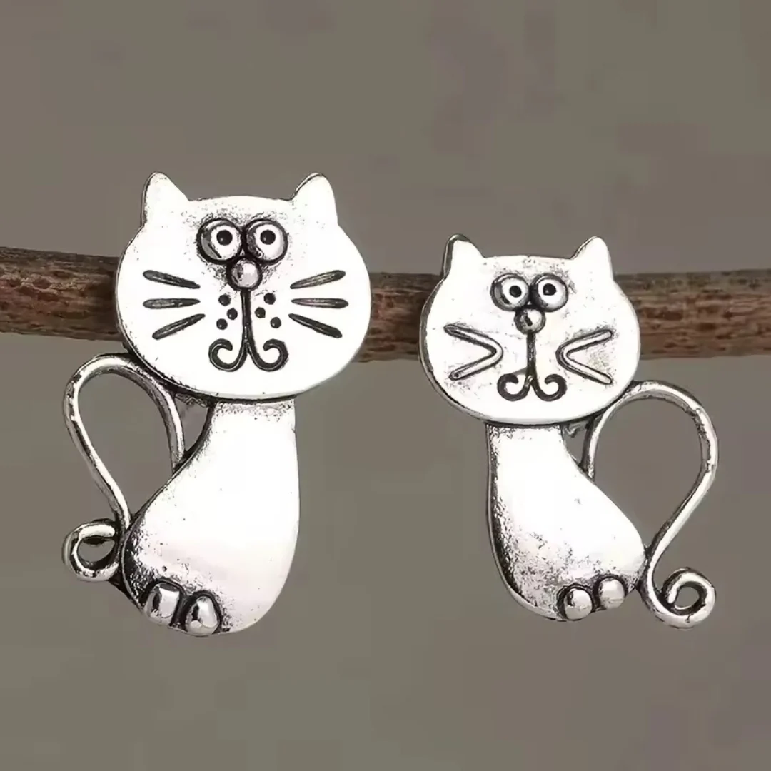Quirky Cat Rustic Metal Earrings - Image 3