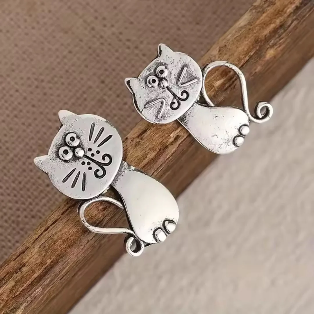 Quirky Cat Rustic Metal Earrings - Image 4