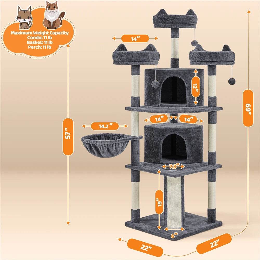 Renwick 69in Large Cat Tree Tower with Condos & Scratching Board - Dark Gray - Image 10