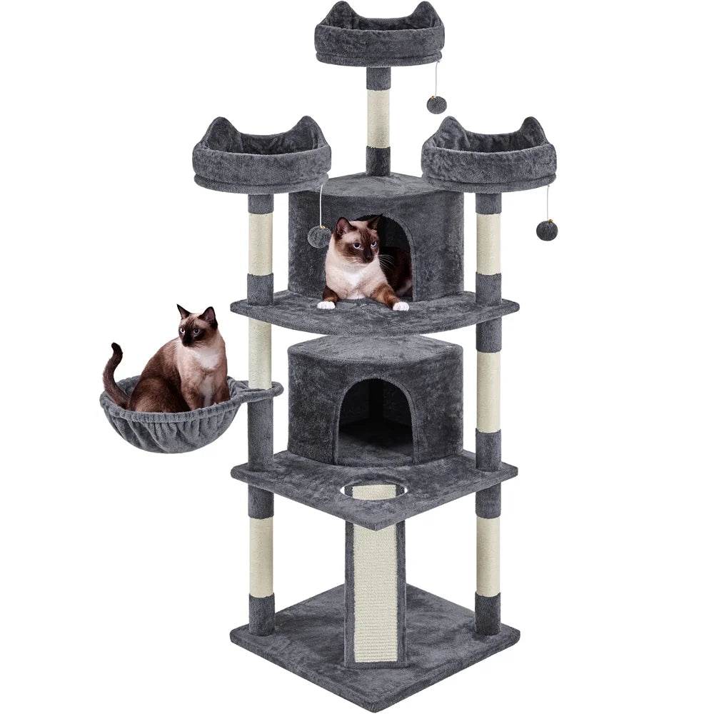 Renwick 69in Large Cat Tree Tower with Condos & Scratching Board - Dark Gray - Image 2