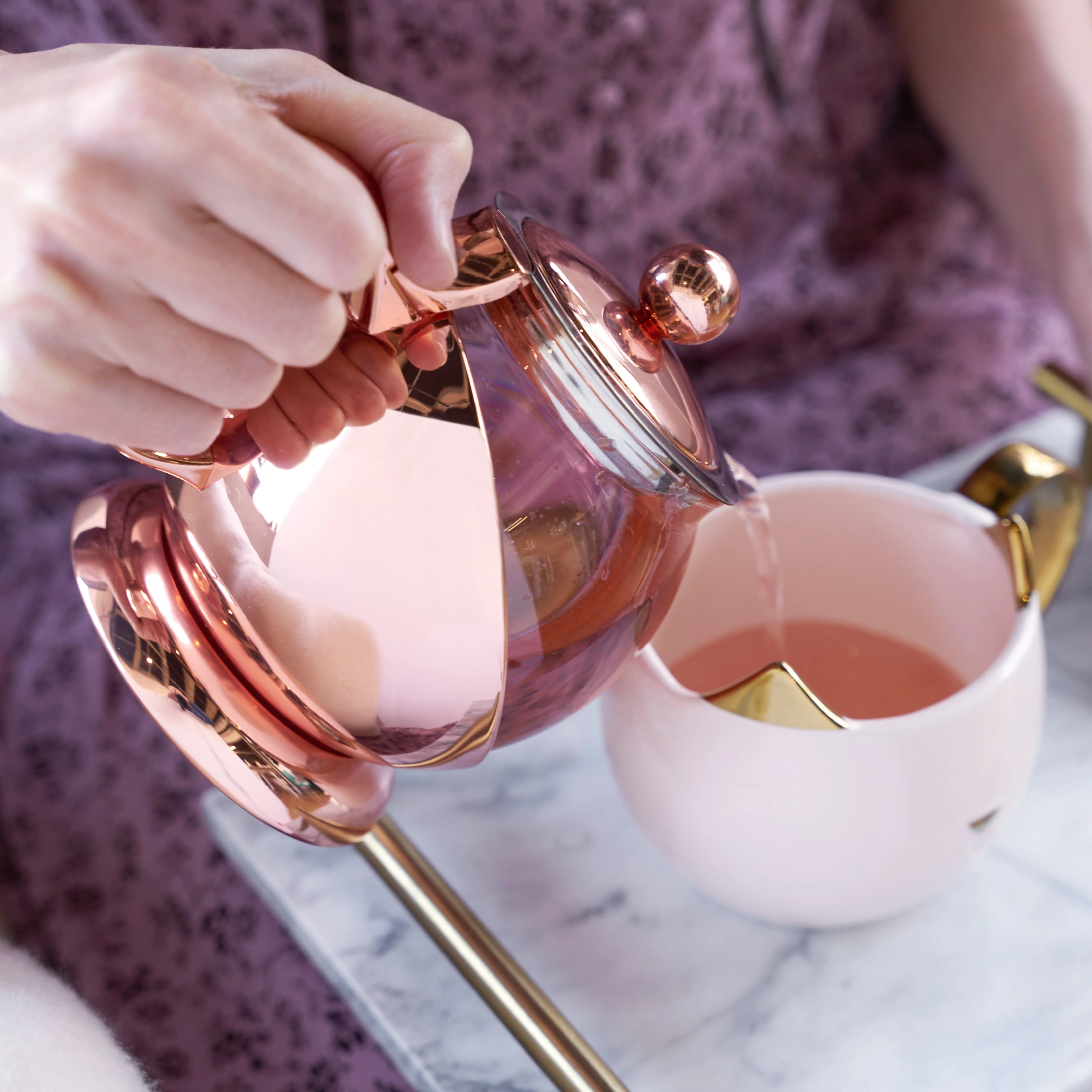 Shelby Glass and Rose Gold Wrapped Teapot - Image 2