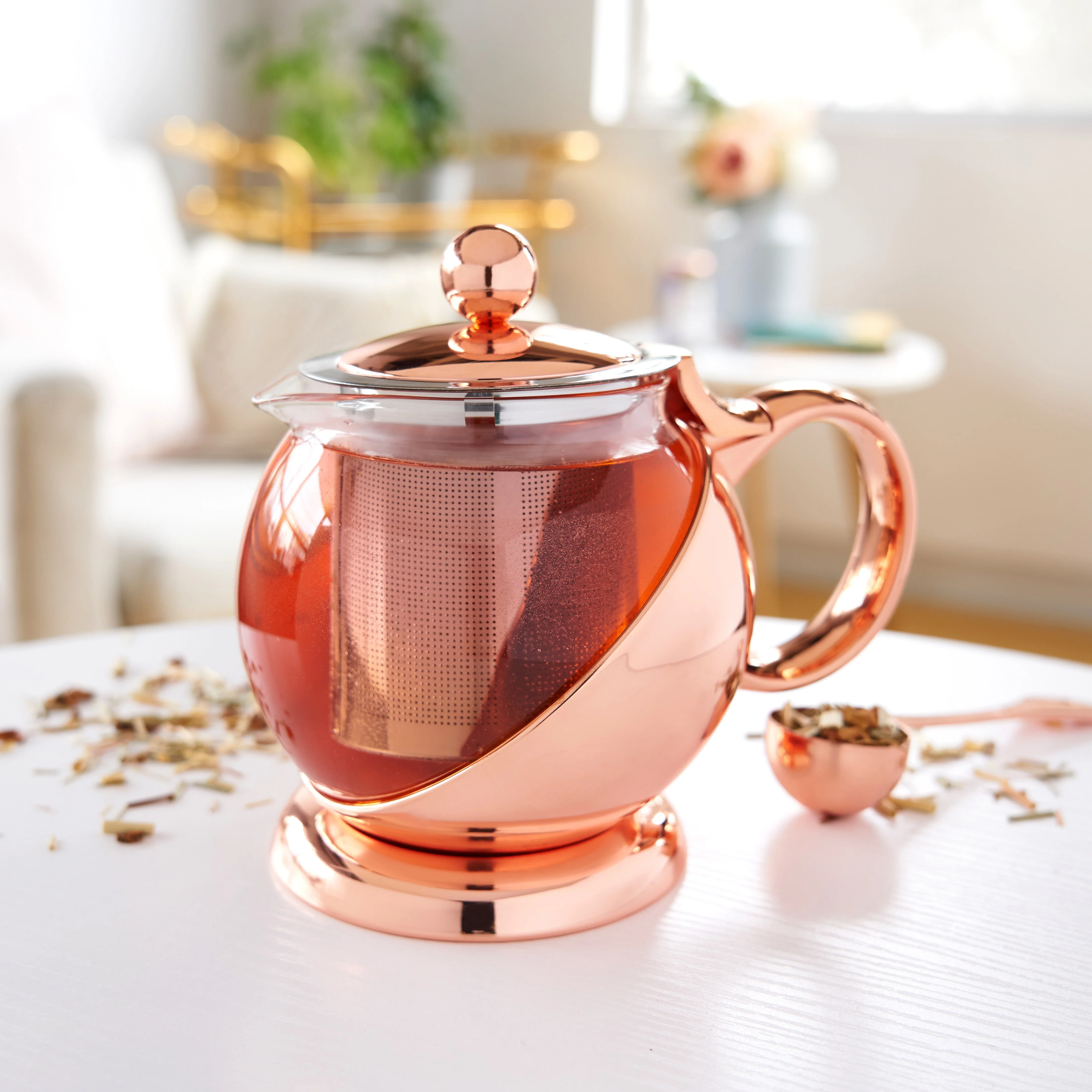 Shelby Glass and Rose Gold Wrapped Teapot - Image 3