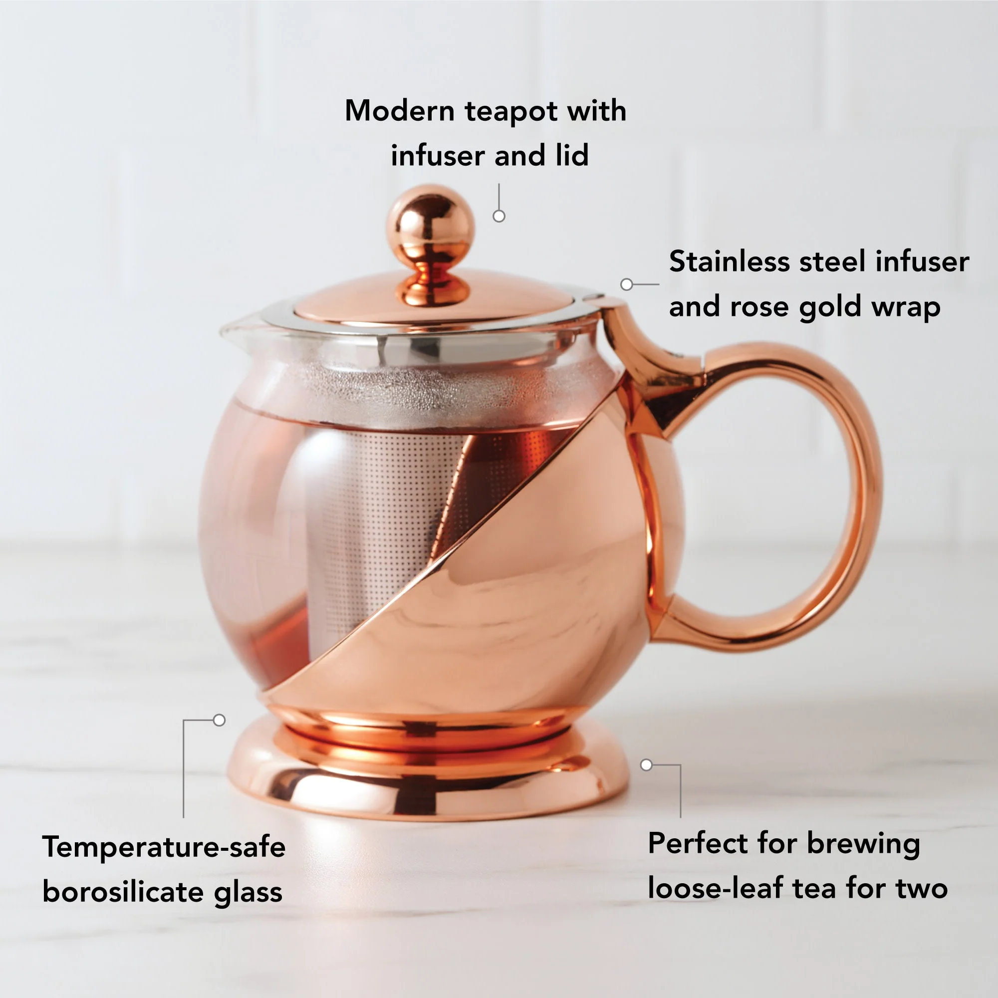 Shelby Glass and Rose Gold Wrapped Teapot - Image 5