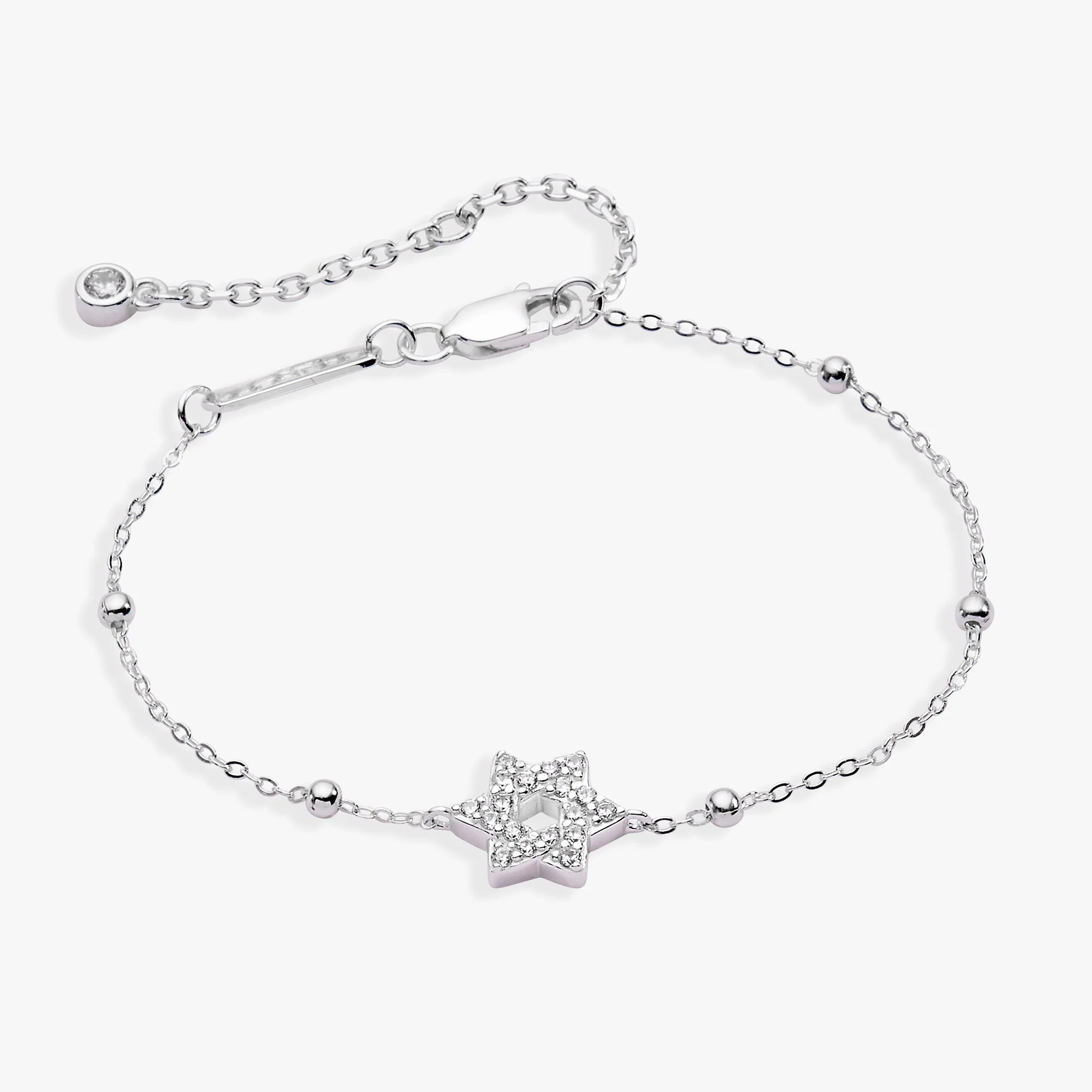 Star of David Delicate Pave Beaded Chain Bracelet - Image 3
