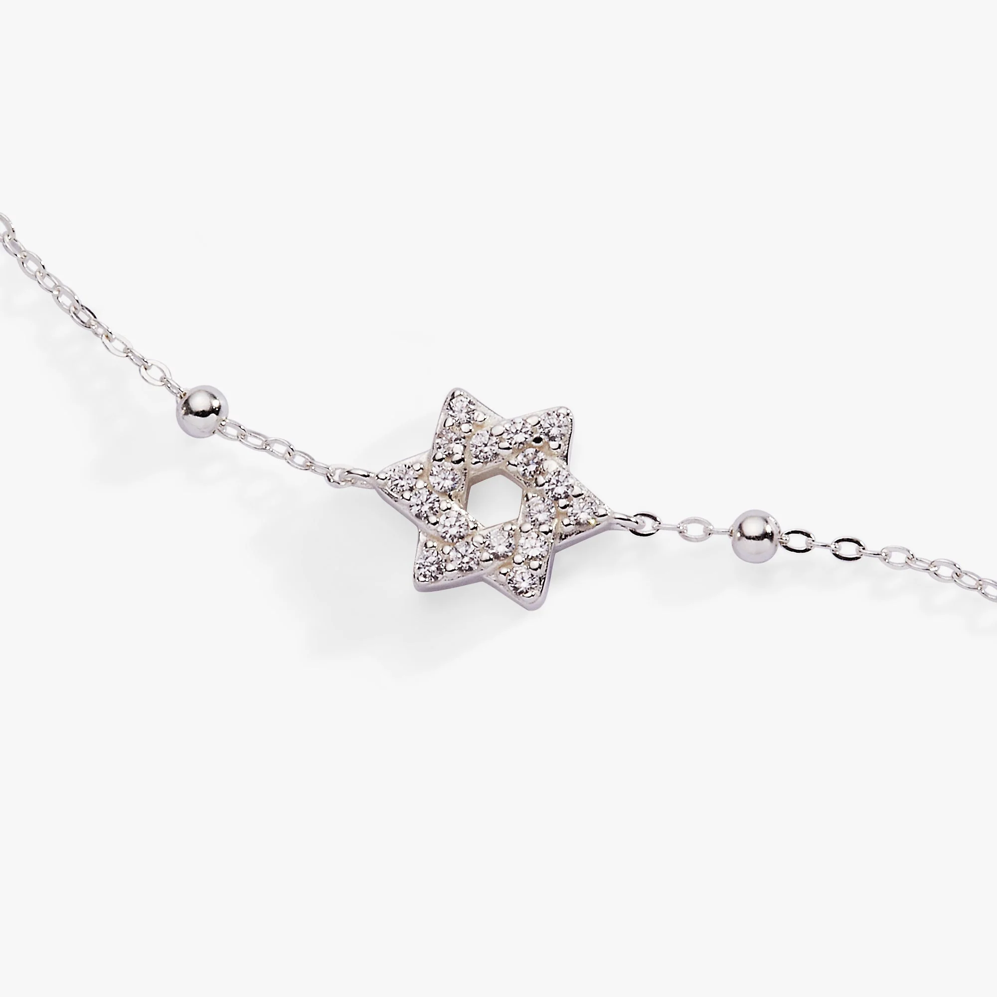 Star of David Delicate Pave Beaded Chain Bracelet - Image 4