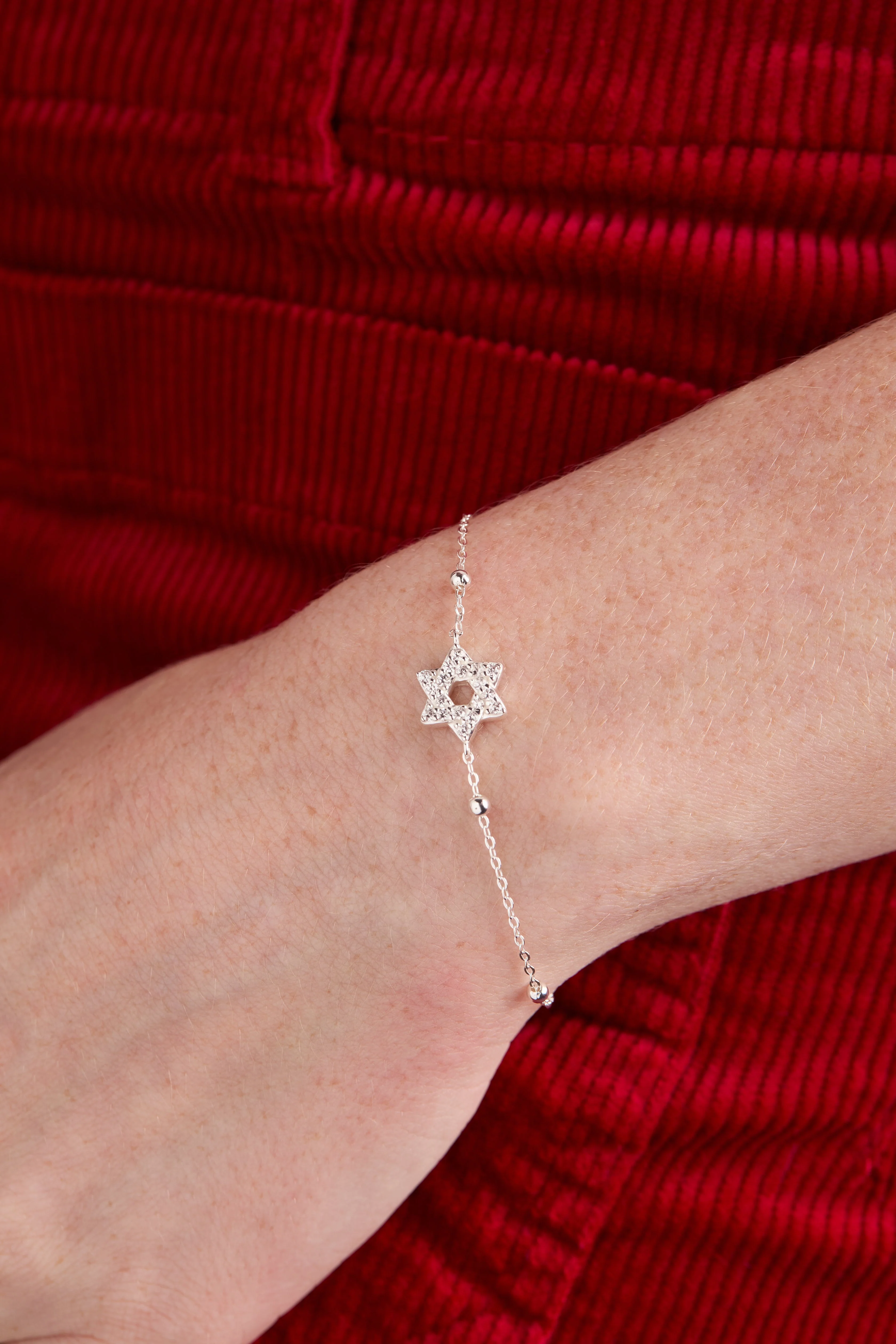 Star of David Delicate Pave Beaded Chain Bracelet - Image 6