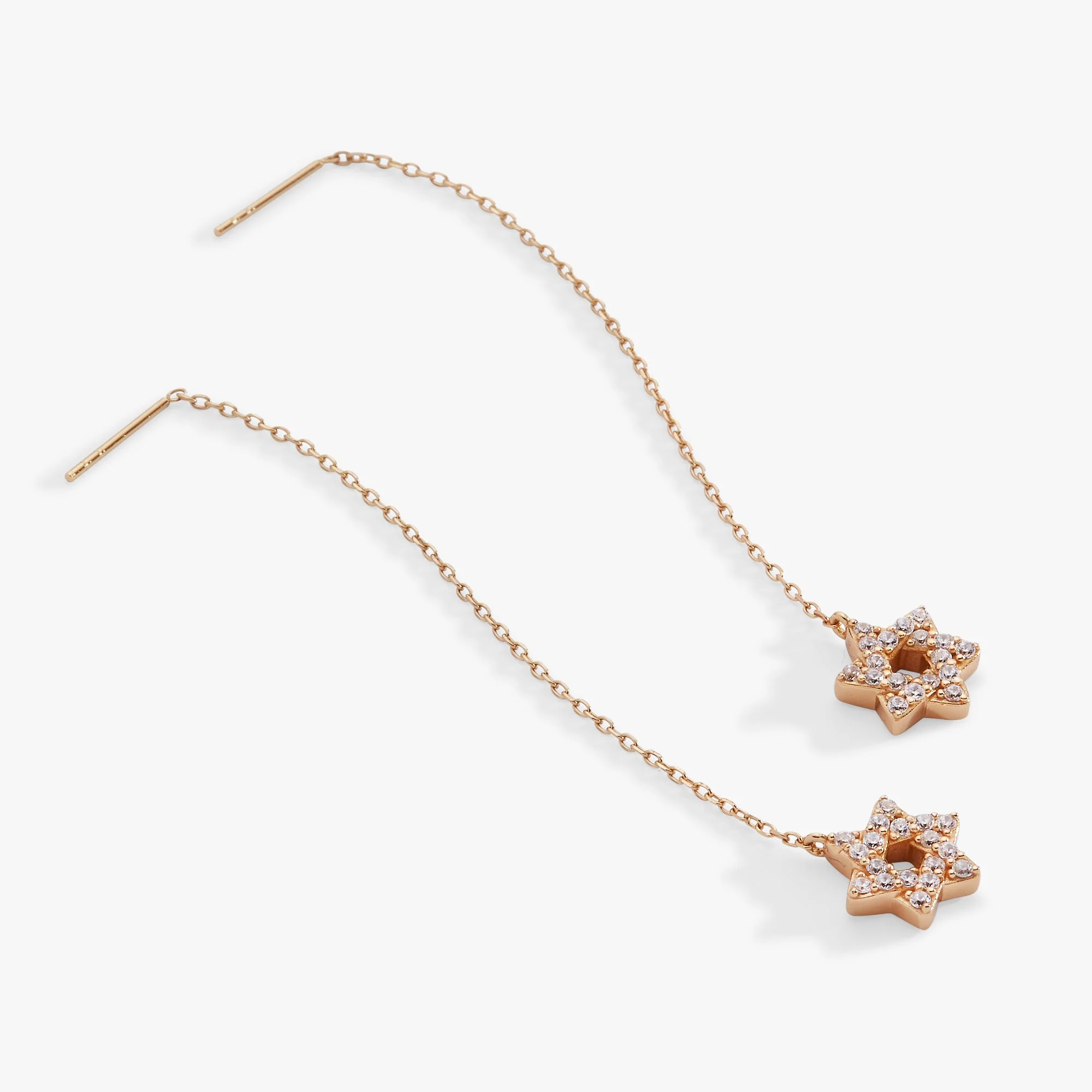 Star of David Delicate Pave Crystal Threader Earrings - Image 3