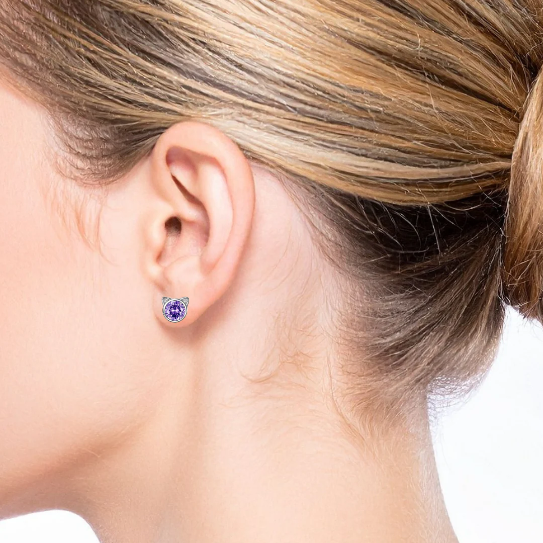 Sterling Silver Crystal Cat Earrings | Shiny and Adorable - Image 2