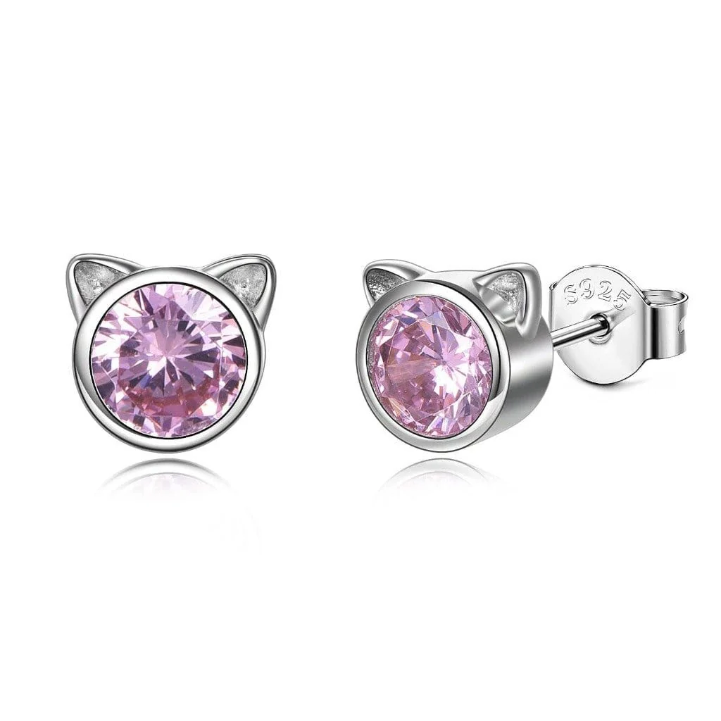 Sterling Silver Crystal Cat Earrings | Shiny and Adorable - Image 4