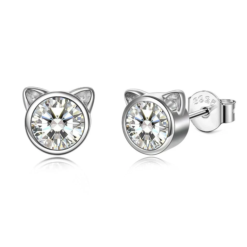 Sterling Silver Crystal Cat Earrings | Shiny and Adorable - Image 5