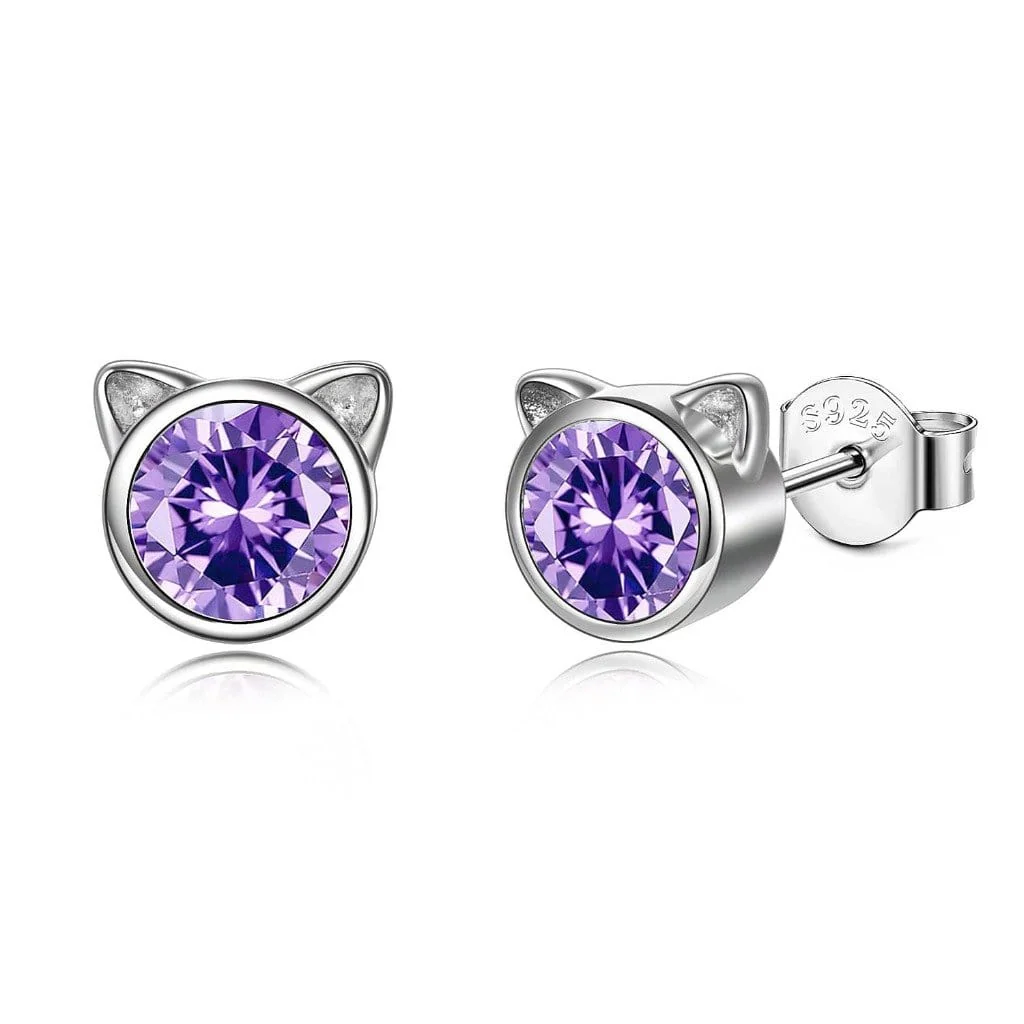 Sterling Silver Crystal Cat Earrings | Shiny and Adorable - Image 6