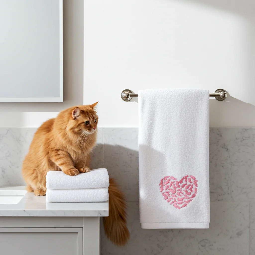 Sweet Heart Cat Hand Towels - Image 2