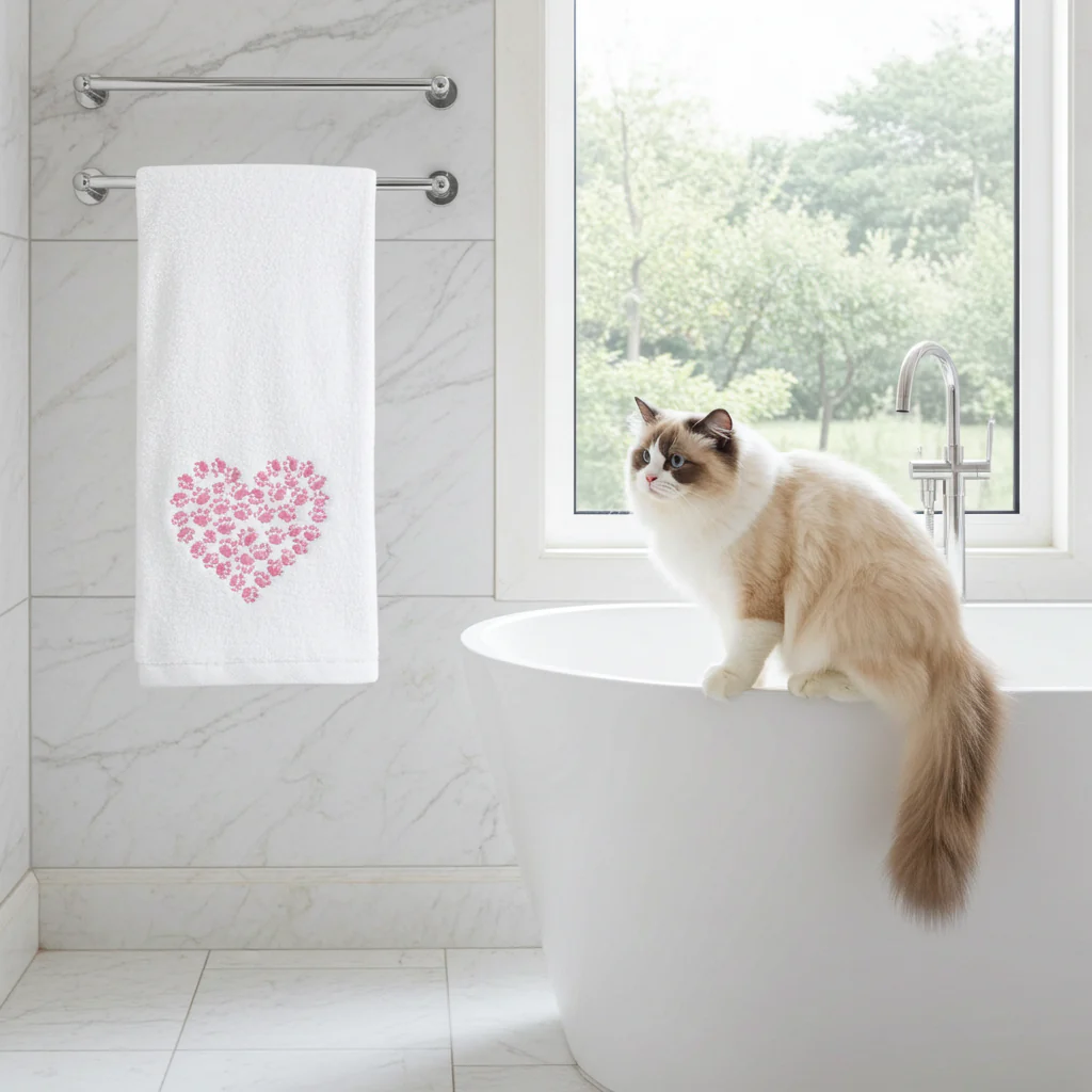 Sweet Heart Cat Hand Towels - Image 7
