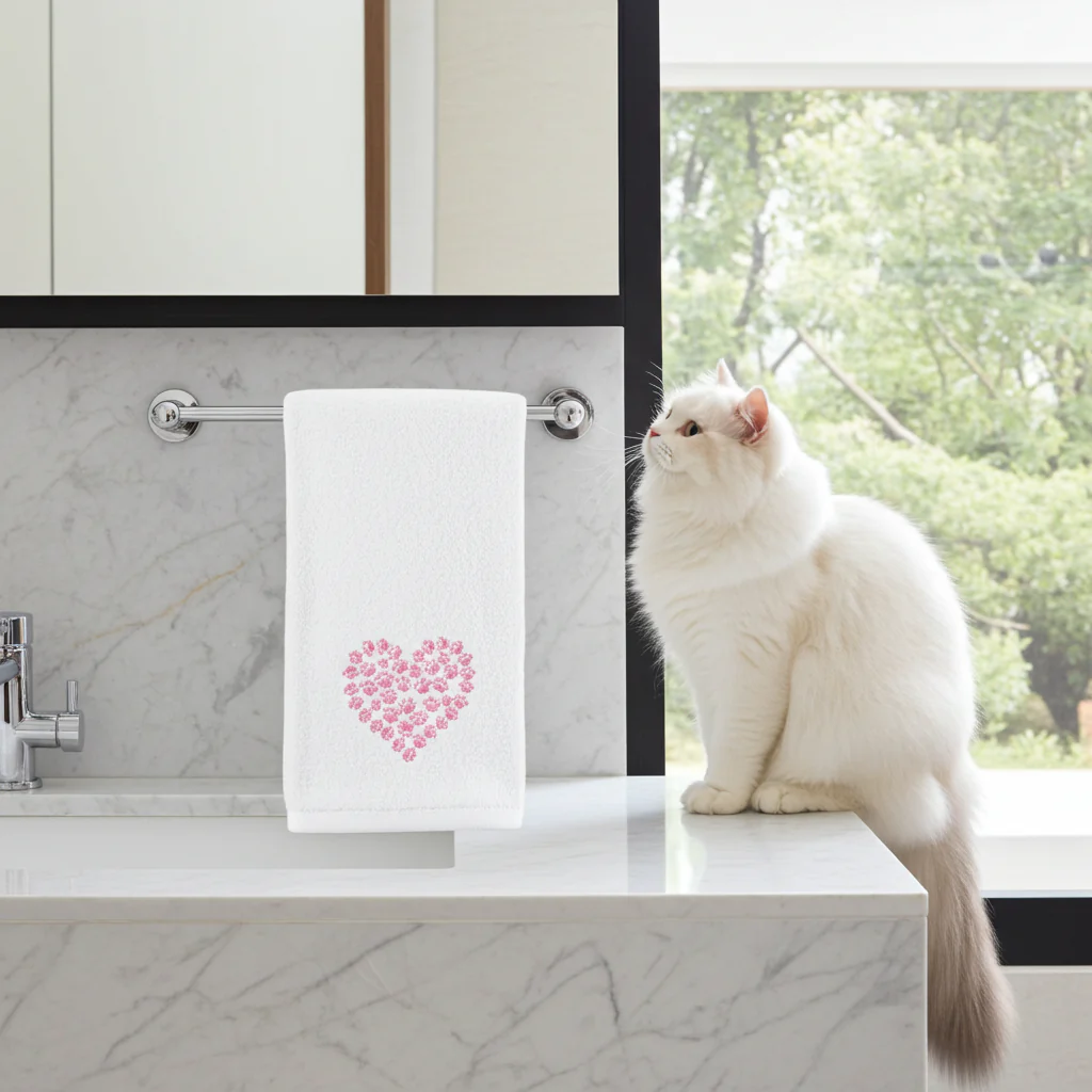 Sweet Heart Cat Hand Towels - Image 8