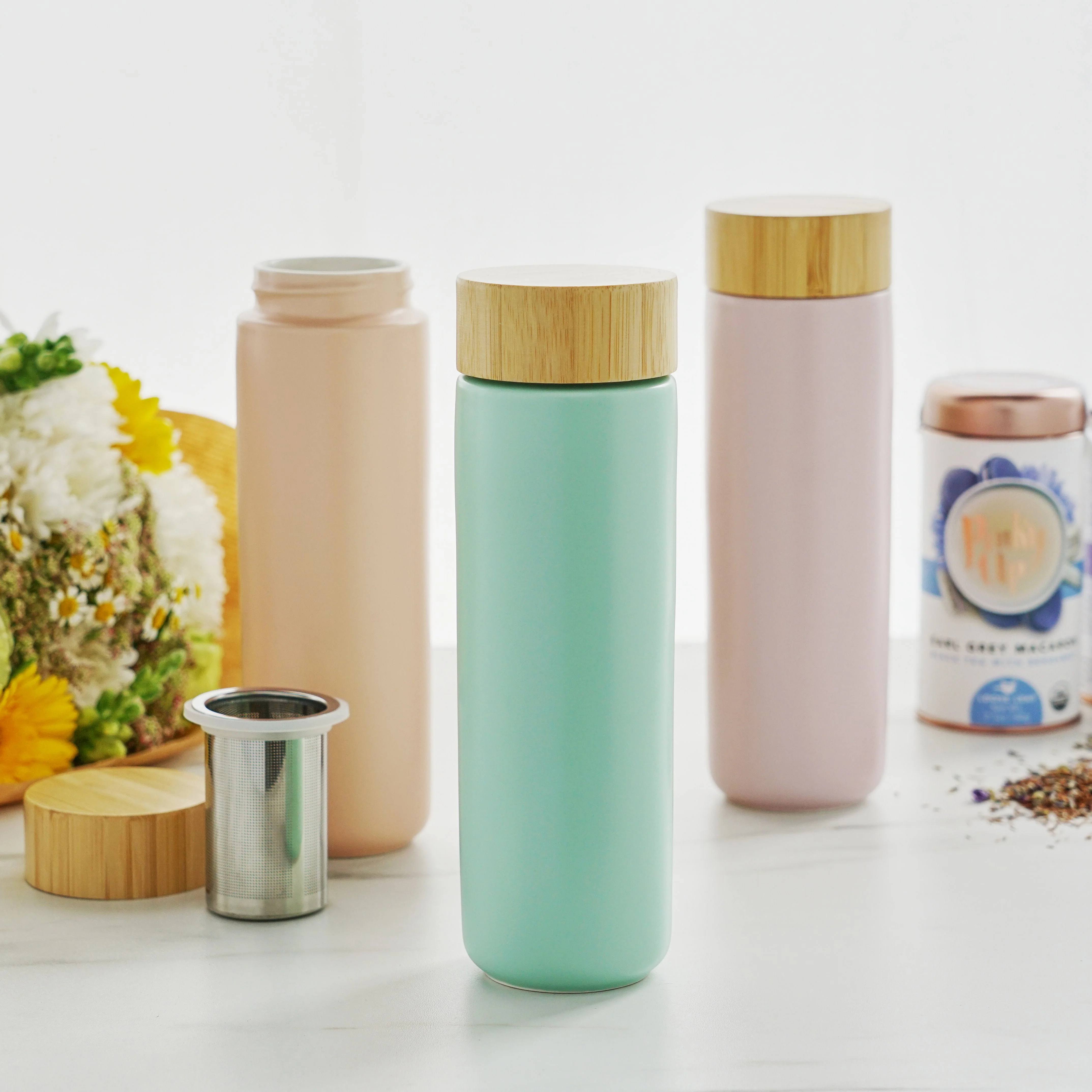 Tatyana Ceramic To-Go Infuser Mug in Coral - Image 3