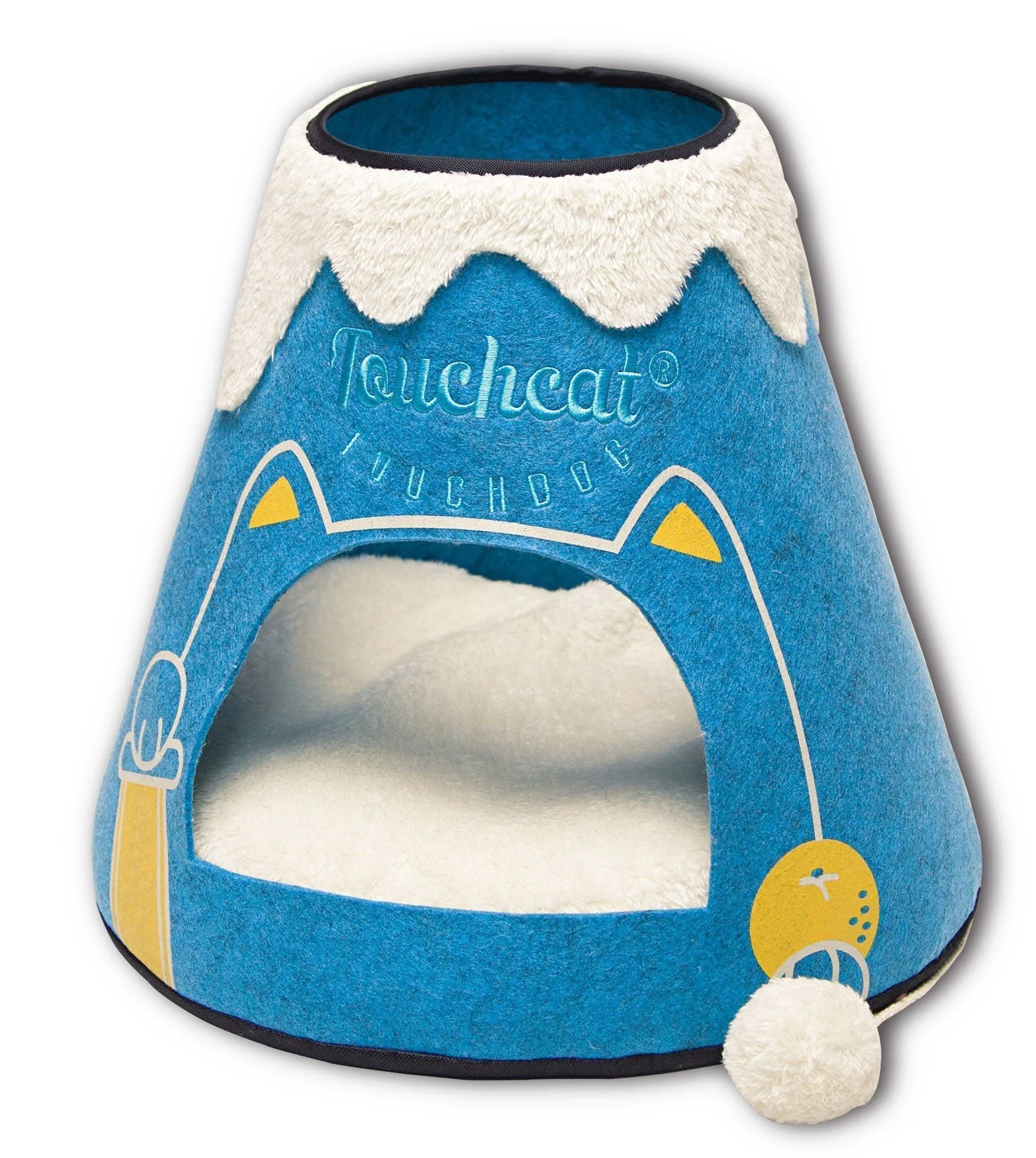 Touchcat ® 'Molten Lava' Triangular Frashion Designer Pet Kitty Cat Bed House Lounge Lounger w/ Hanging Teaser Toy - Image 2