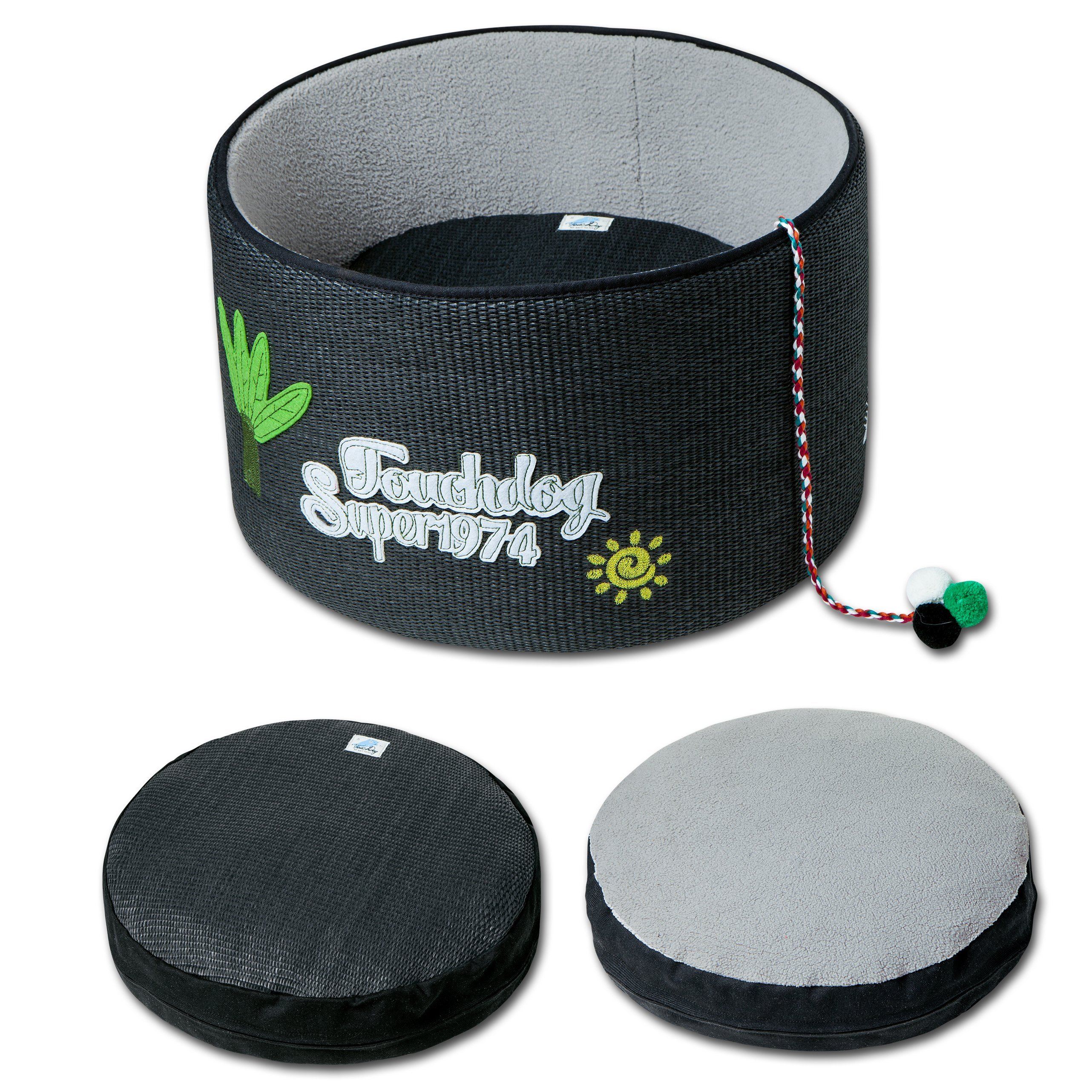 Touchcat 'Claw-ver Nest' Rounded Scratching Cat Bed w/ Teaser Toy - Image 7