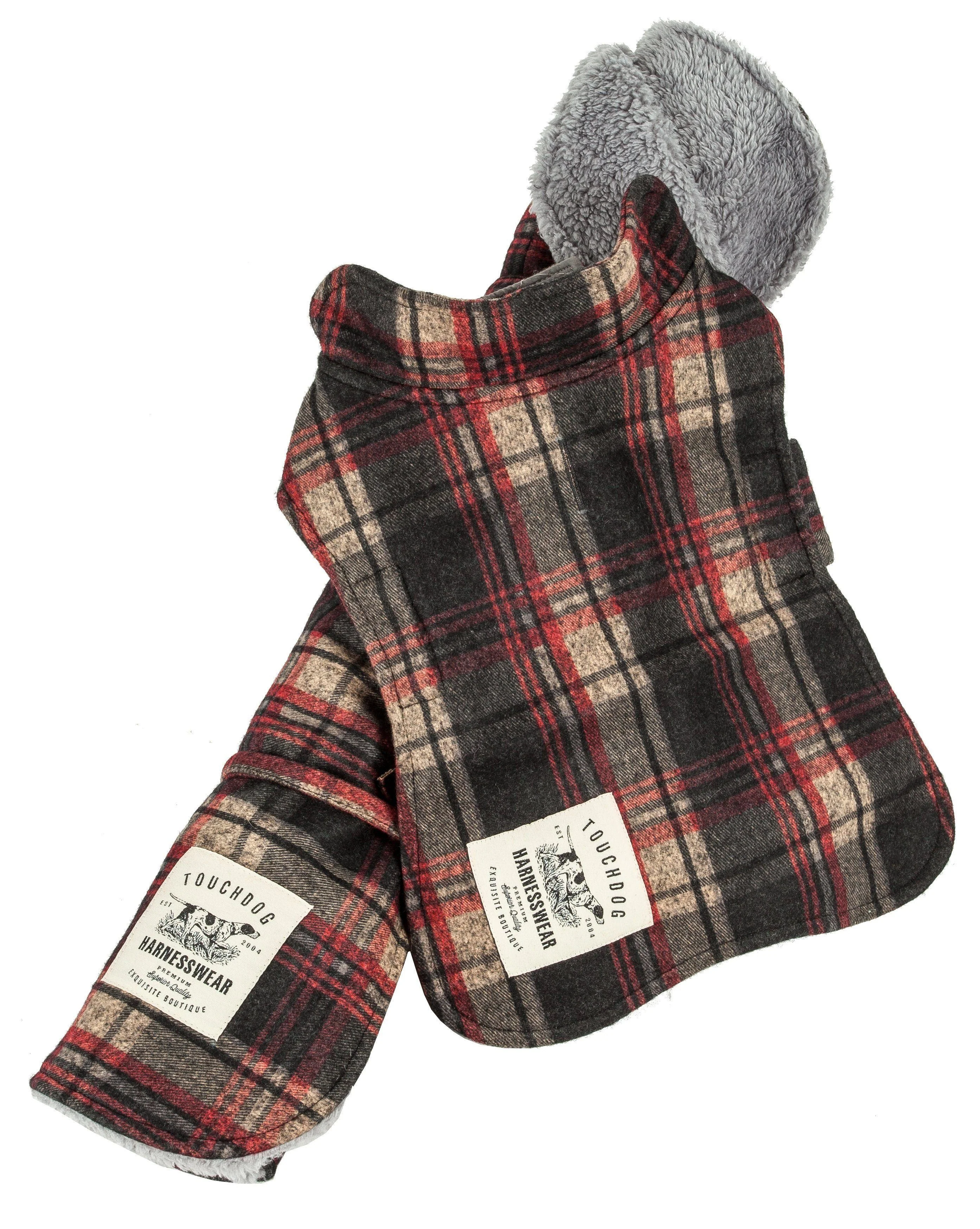 Touchdog ® 2-In-1 Tartan Plaid Dog Jacket and Matching Reversible Dog Mat - Image 2