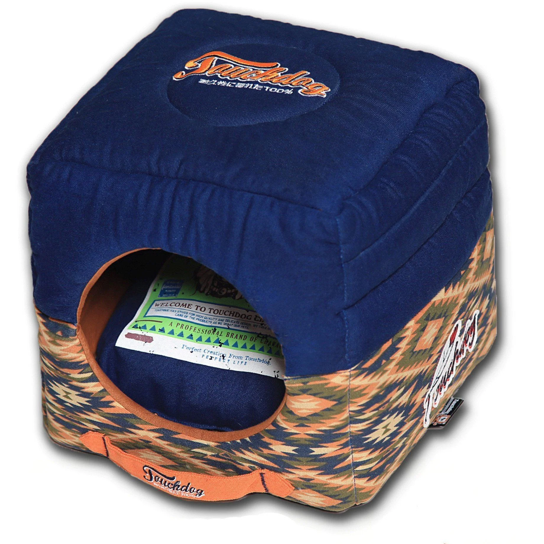 Touchdog ® '70's Vintage-Tribal' 2-in-1 Collapsible Squared Dog and Cat Bed - Image 3