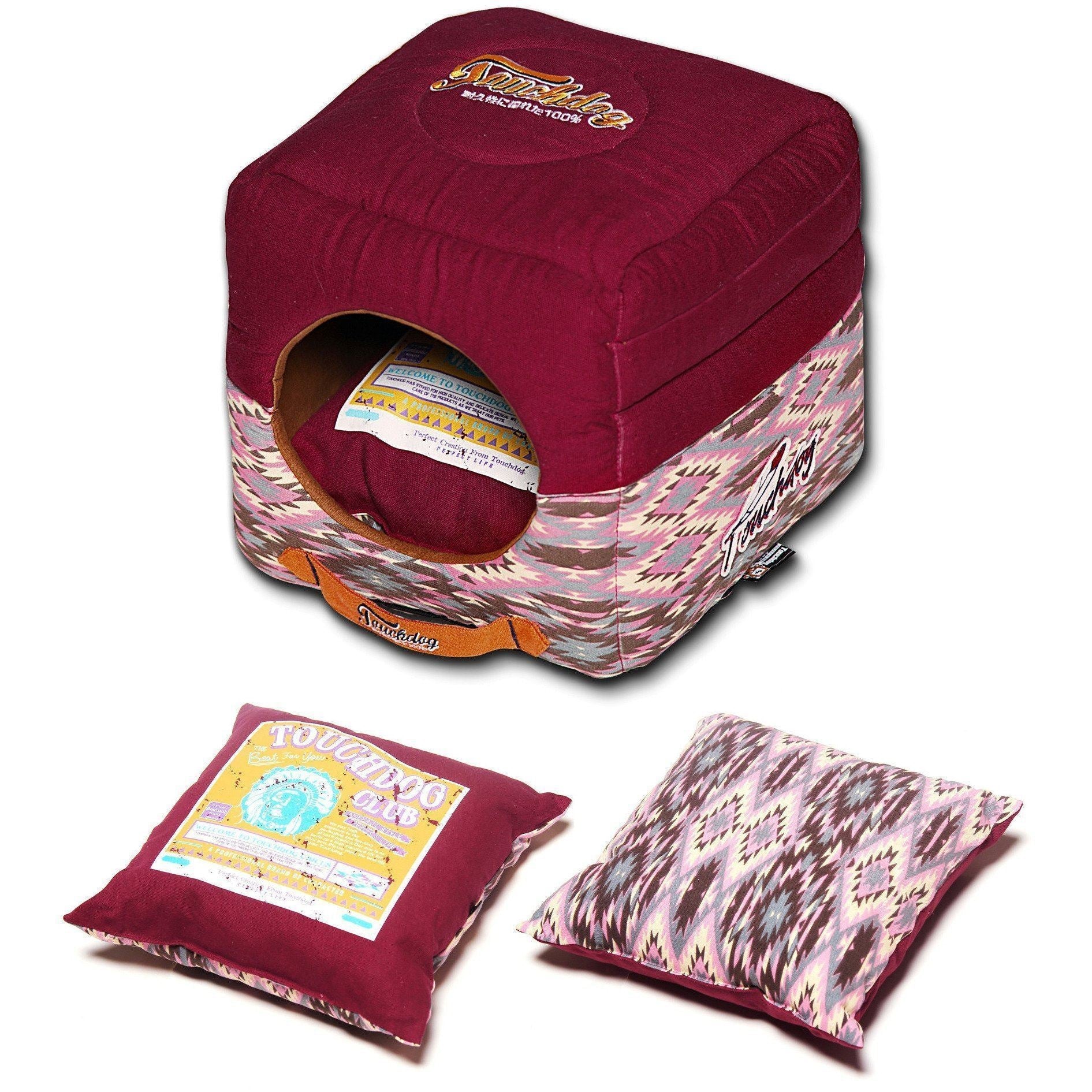 Touchdog ® '70's Vintage-Tribal' 2-in-1 Collapsible Squared Dog and Cat Bed - Image 5