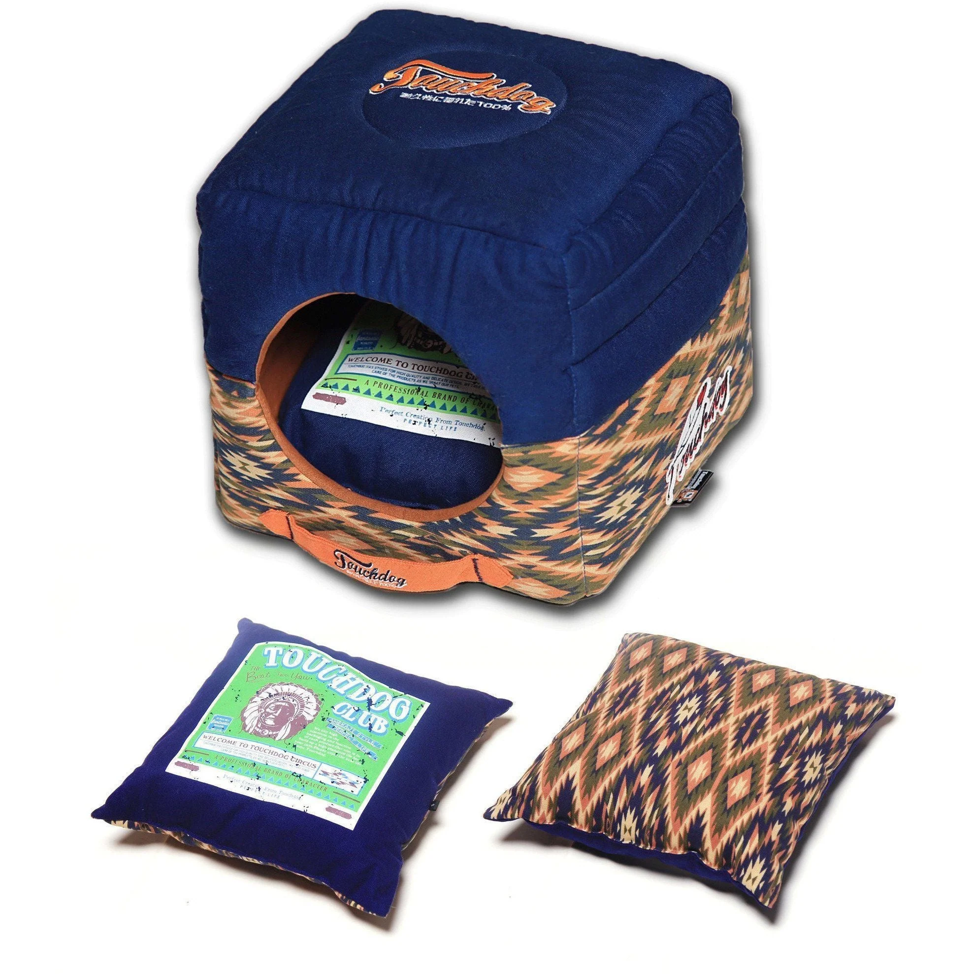 Touchdog ® '70's Vintage-Tribal' 2-in-1 Collapsible Squared Dog and Cat Bed - Image 8