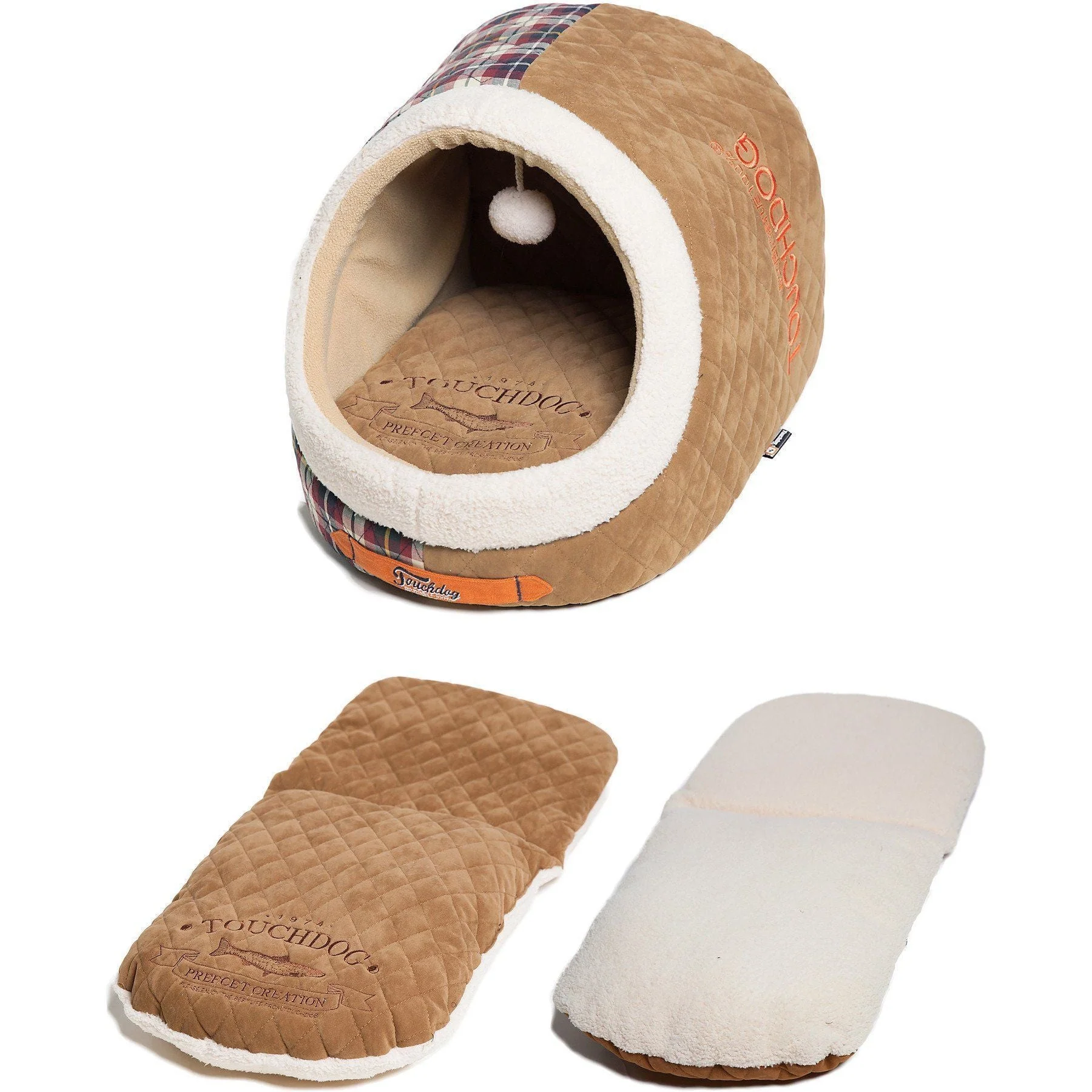 Touchdog ® 'Diamond Stitched' Panoramic Designer Cat Bed w/ Teaser Toy - Image 5