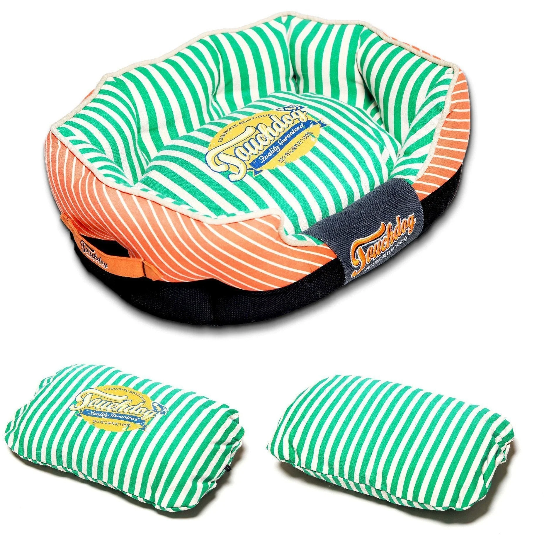 Touchdog ® 'Neutral-Striped' Rectangular Rounded Designer Dog Bed - Image 4