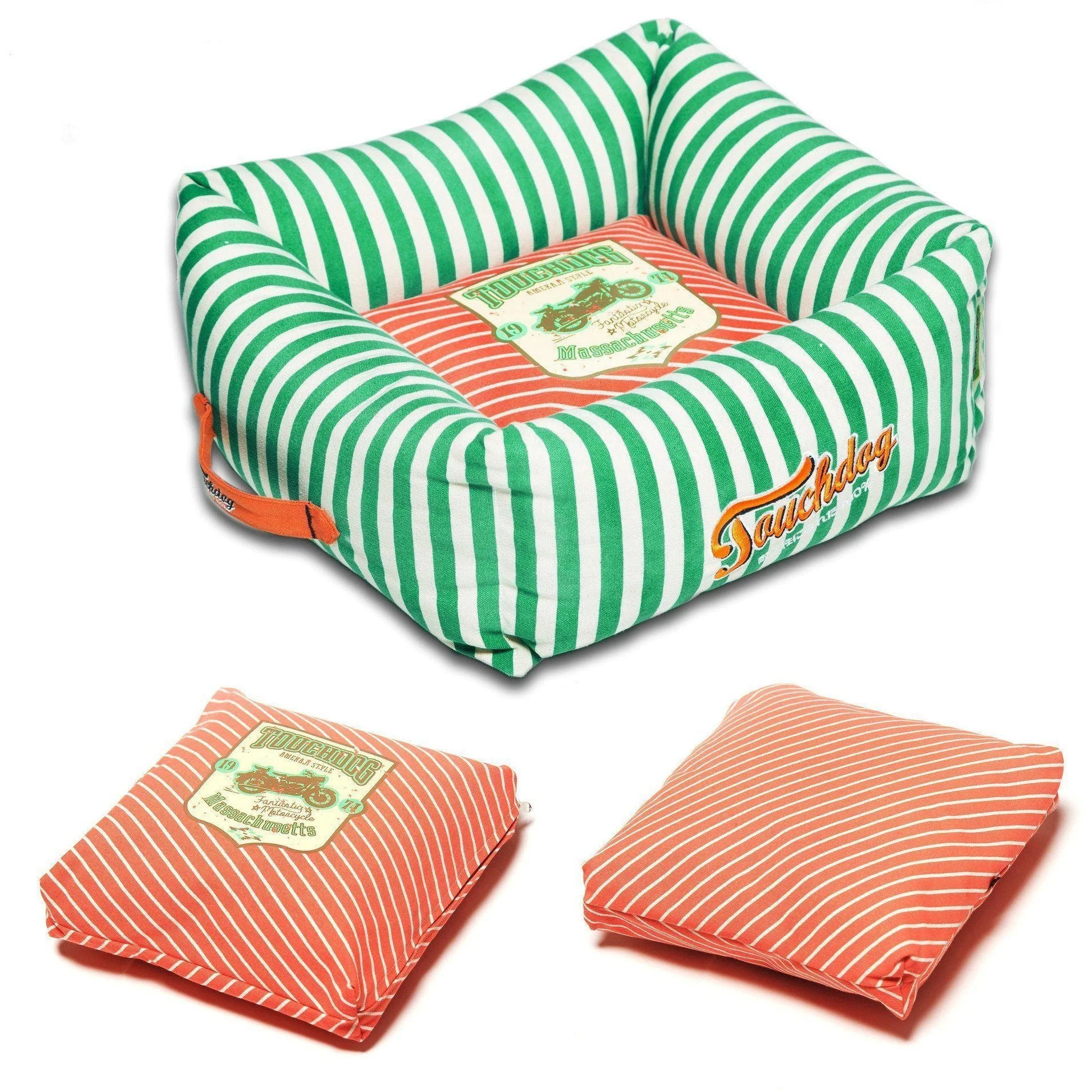 Touchdog ® 'Neutral-Striped' Squared Designer Dog Bed - Image 4