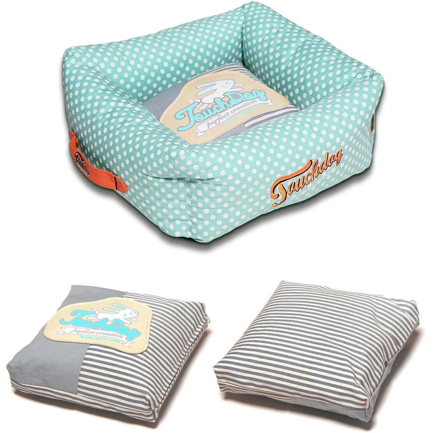 Touchdog ® 'Polka-Striped' Designer Premium Squared Dog Bed - Image 3