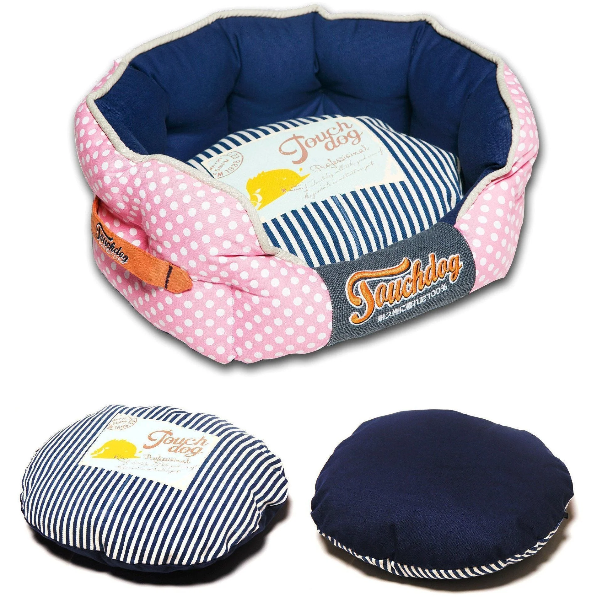 Touchdog ® 'Polka-Striped' Polo Designer Premium Rounded Dog Bed - Image 5