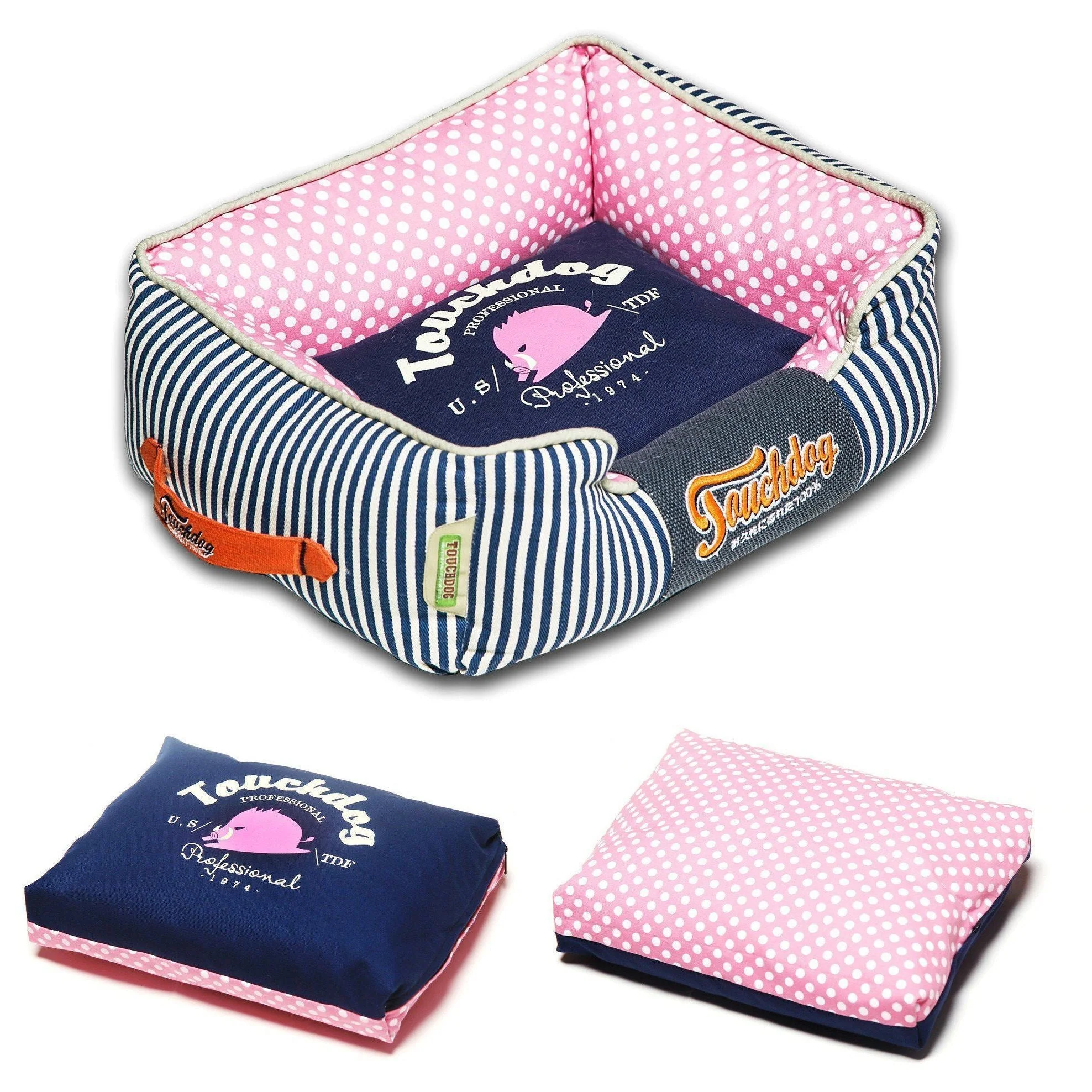 Touchdog ® 'Polka-Striped' Rectangular Designer Premium Dog Bed - Image 4