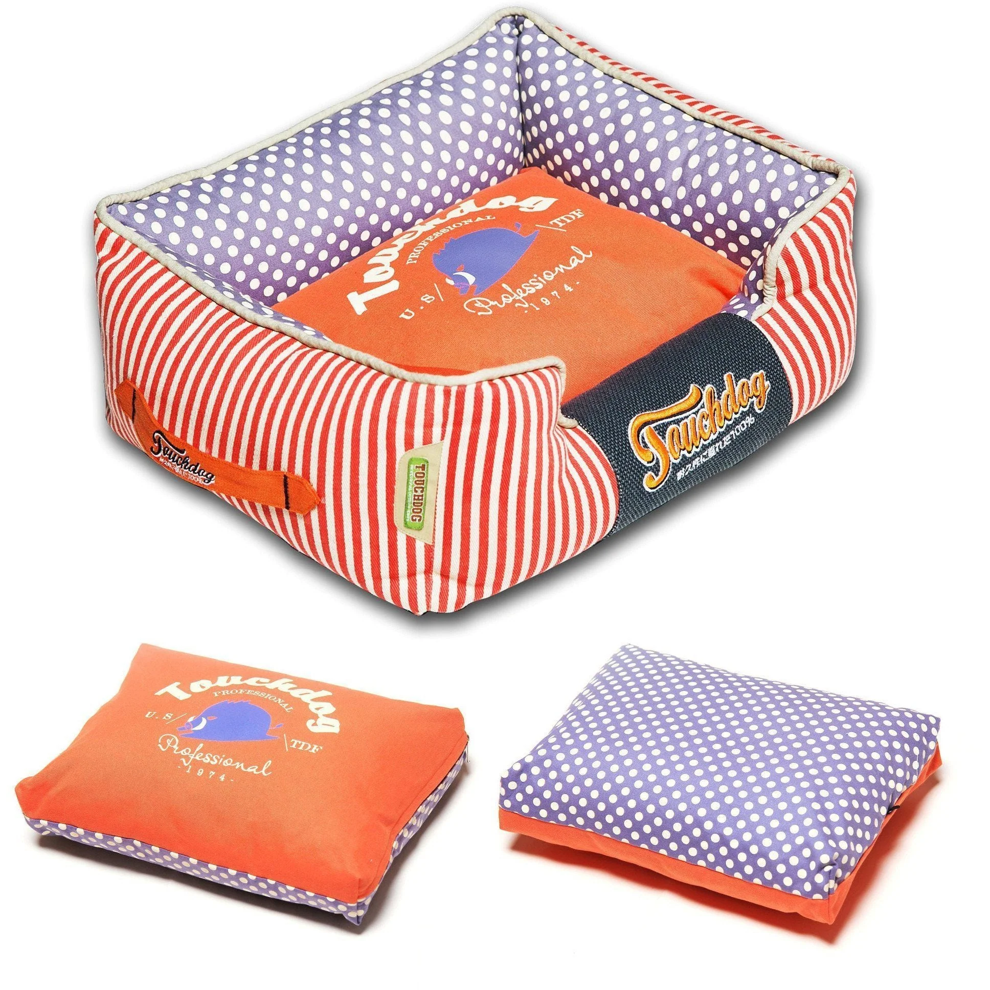 Touchdog ® 'Polka-Striped' Rectangular Designer Premium Dog Bed - Image 6