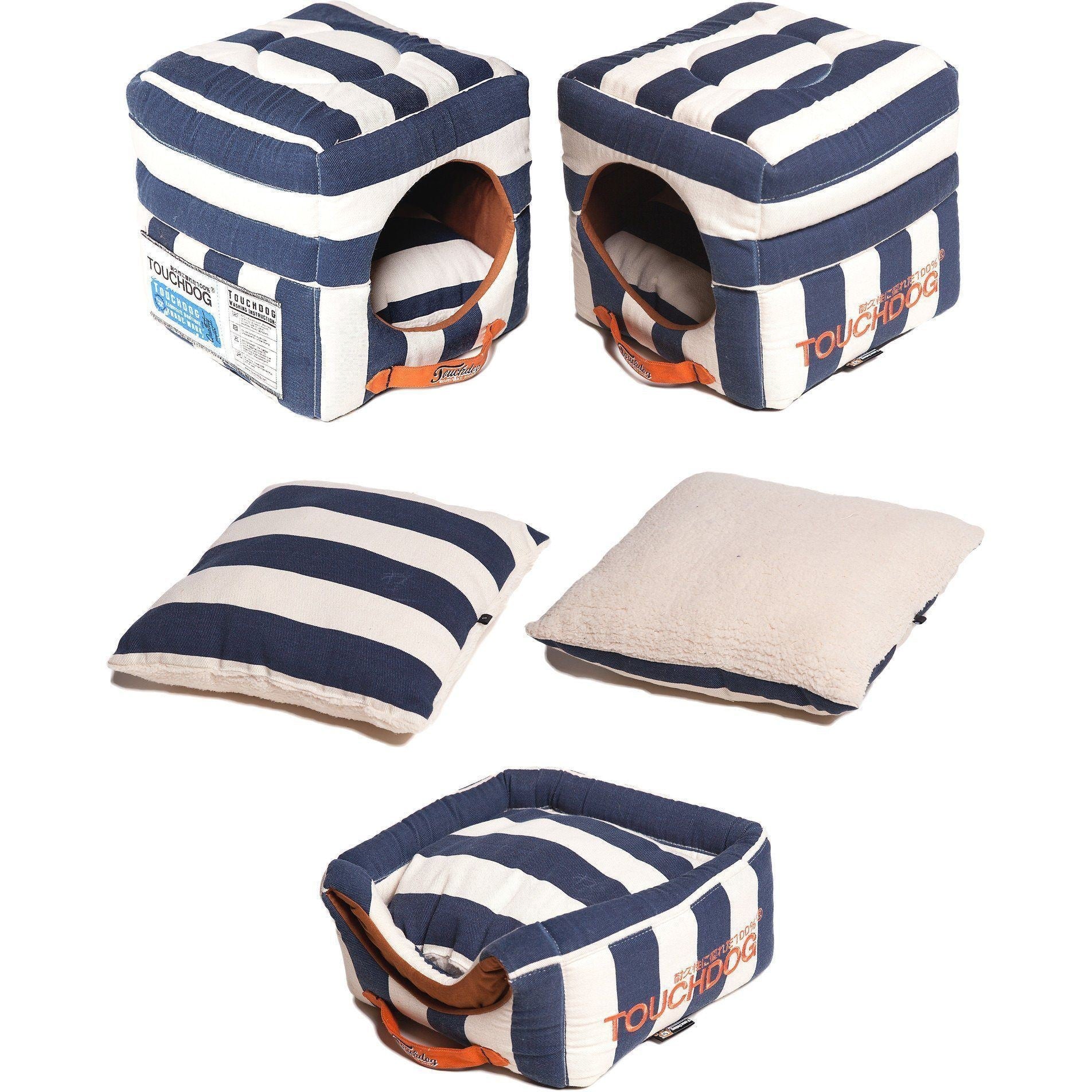 Touchdog ® 'Polo-Striped' 2-in-1 Convertible and Collapsible Dog and Cat Bed - Image 4