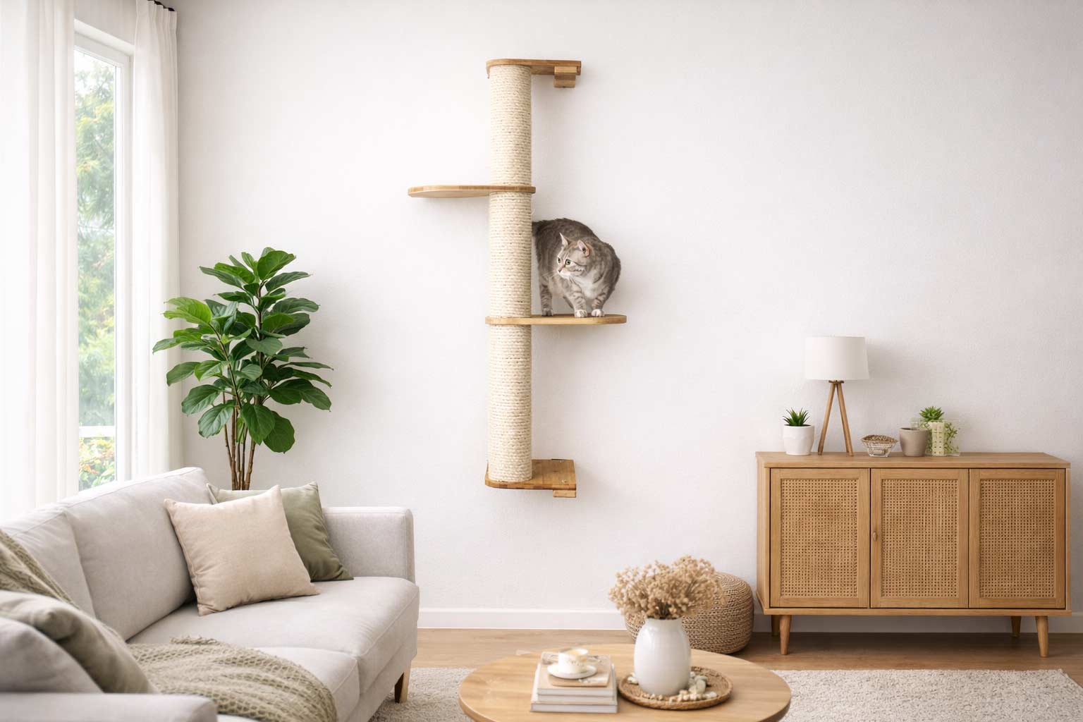 Wall Mounted Cat Climbing Pole - Sisal - Image 2