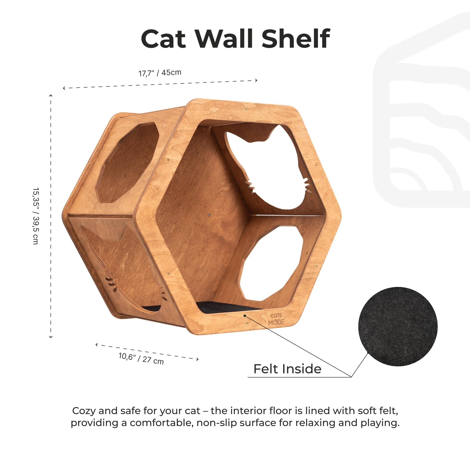 Wooden Cat Shelf Oak - Image 5