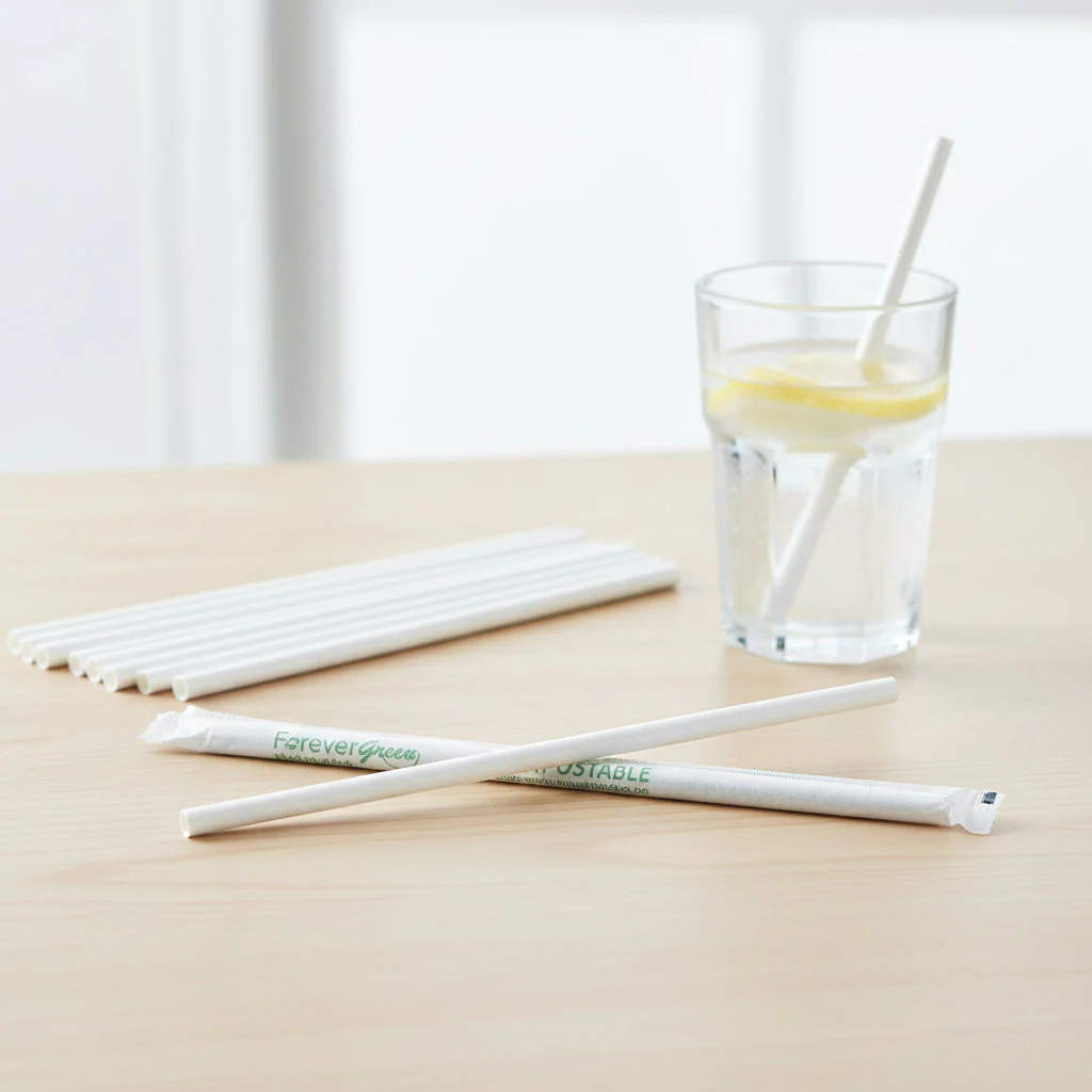 Wrapped 7.75'' x 0.24'' Compostable White Jumbo Drinking Straws - 2,500 Count - Image 3