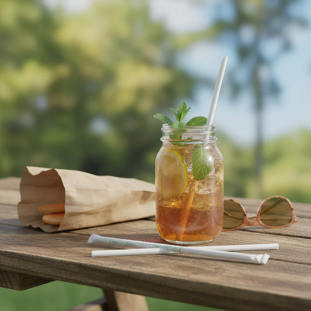 Wrapped 7.75'' x 0.24'' Compostable White Jumbo Drinking Straws - 2,500 Count - Image 4
