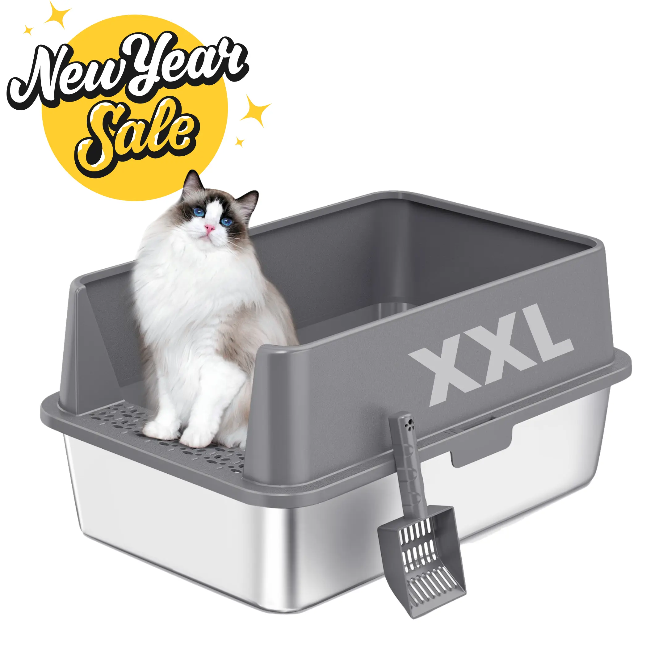 XXL Stainless Steel Cat Litter Box with Lid – High Sides, Low Entry, Easy to Clean, Odor-Free, Anti-Leak | Buy 2 & Save $10 - Image 23
