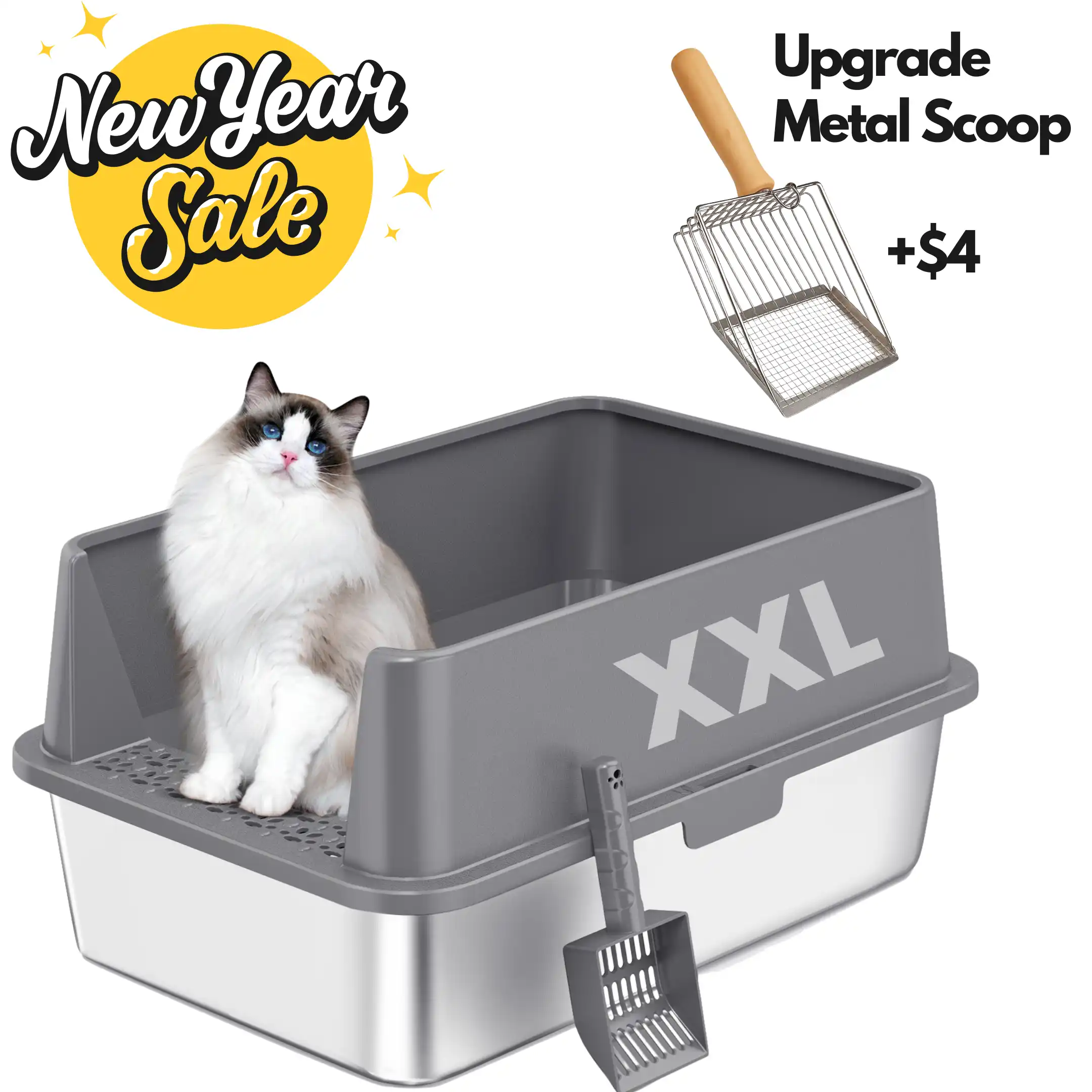 XXL Stainless Steel Cat Litter Box with Lid – High Sides, Low Entry, Easy to Clean, Odor-Free, Anti-Leak | Buy 2 & Save $10 - Image 24