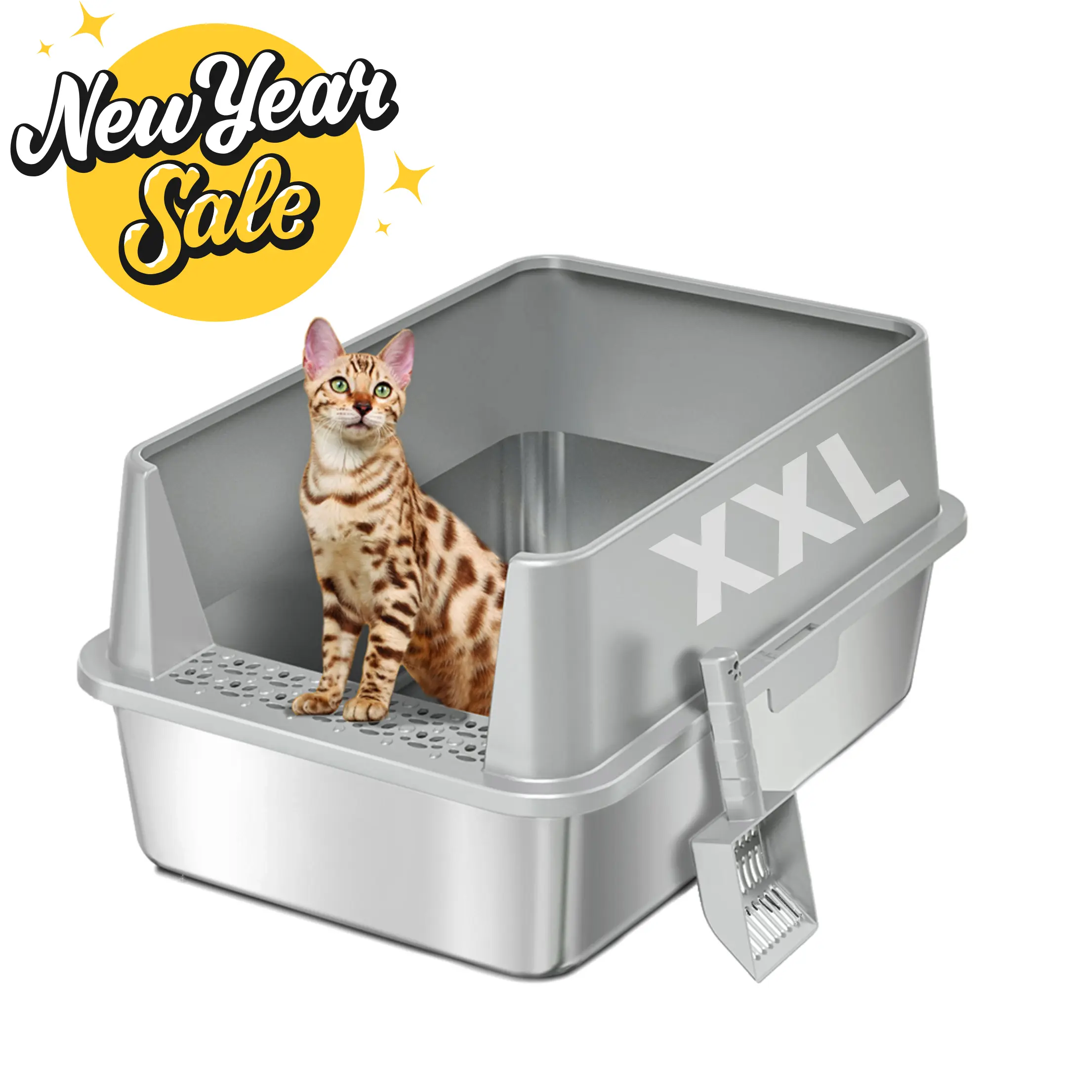XXL Stainless Steel Cat Litter Box with Lid – High Sides, Low Entry, Easy to Clean, Odor-Free, Anti-Leak | Buy 2 & Save $10 - Image 29