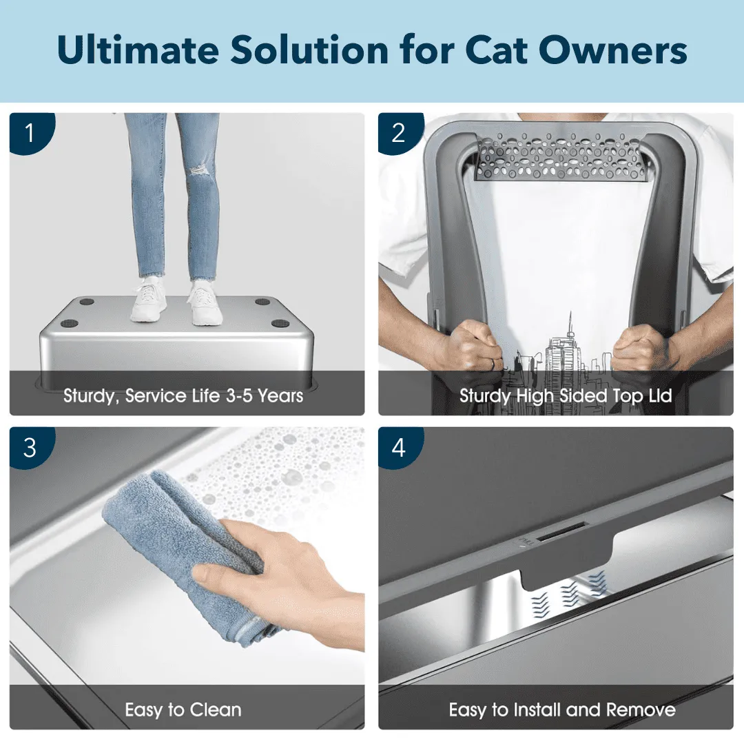 XXL Stainless Steel Cat Litter Box with Lid – High Sides, Low Entry, Easy to Clean, Odor-Free, Anti-Leak | Buy 2 & Save $10 - Image 3