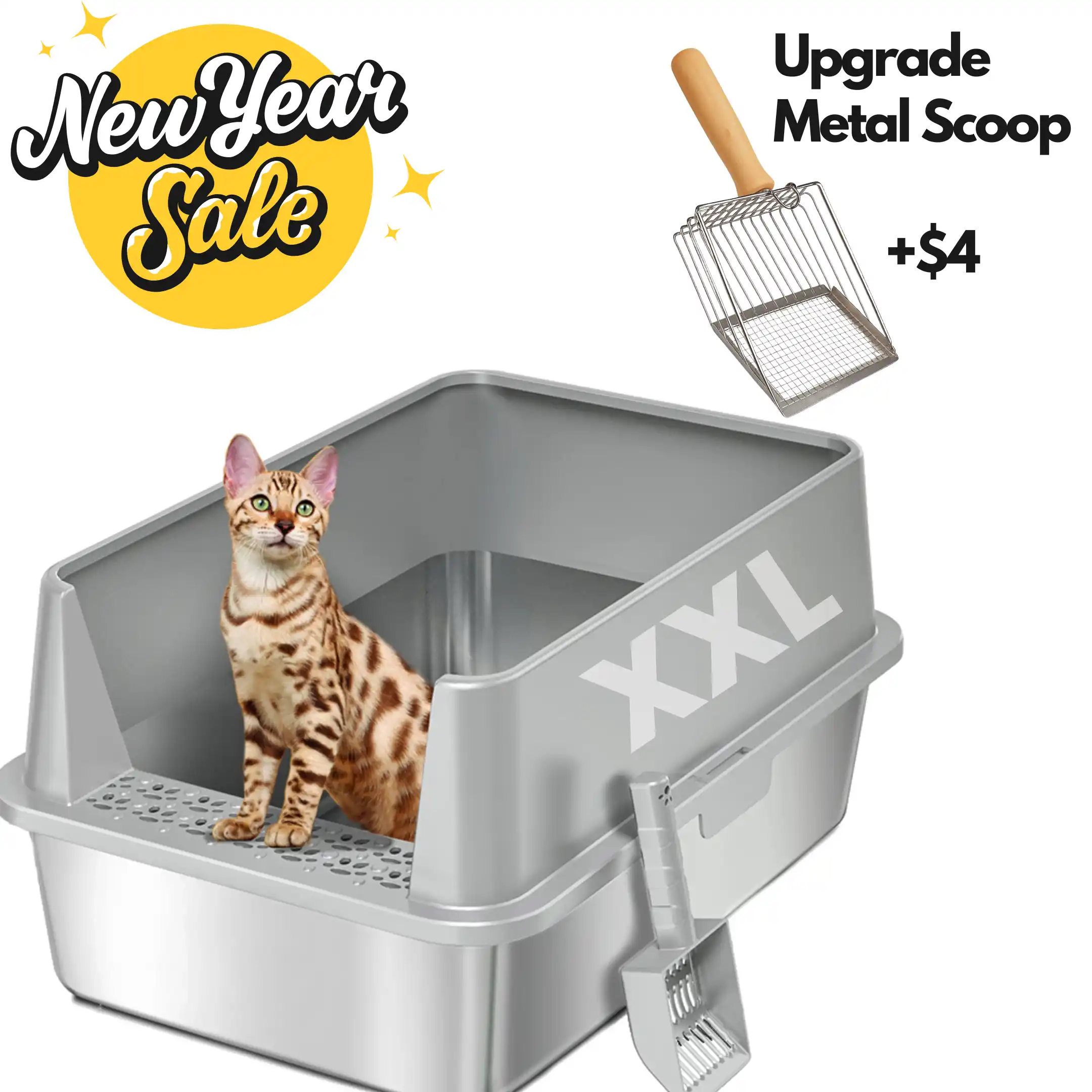 XXL Stainless Steel Cat Litter Box with Lid – High Sides, Low Entry, Easy to Clean, Odor-Free, Anti-Leak | Buy 2 & Save $10 - Image 30