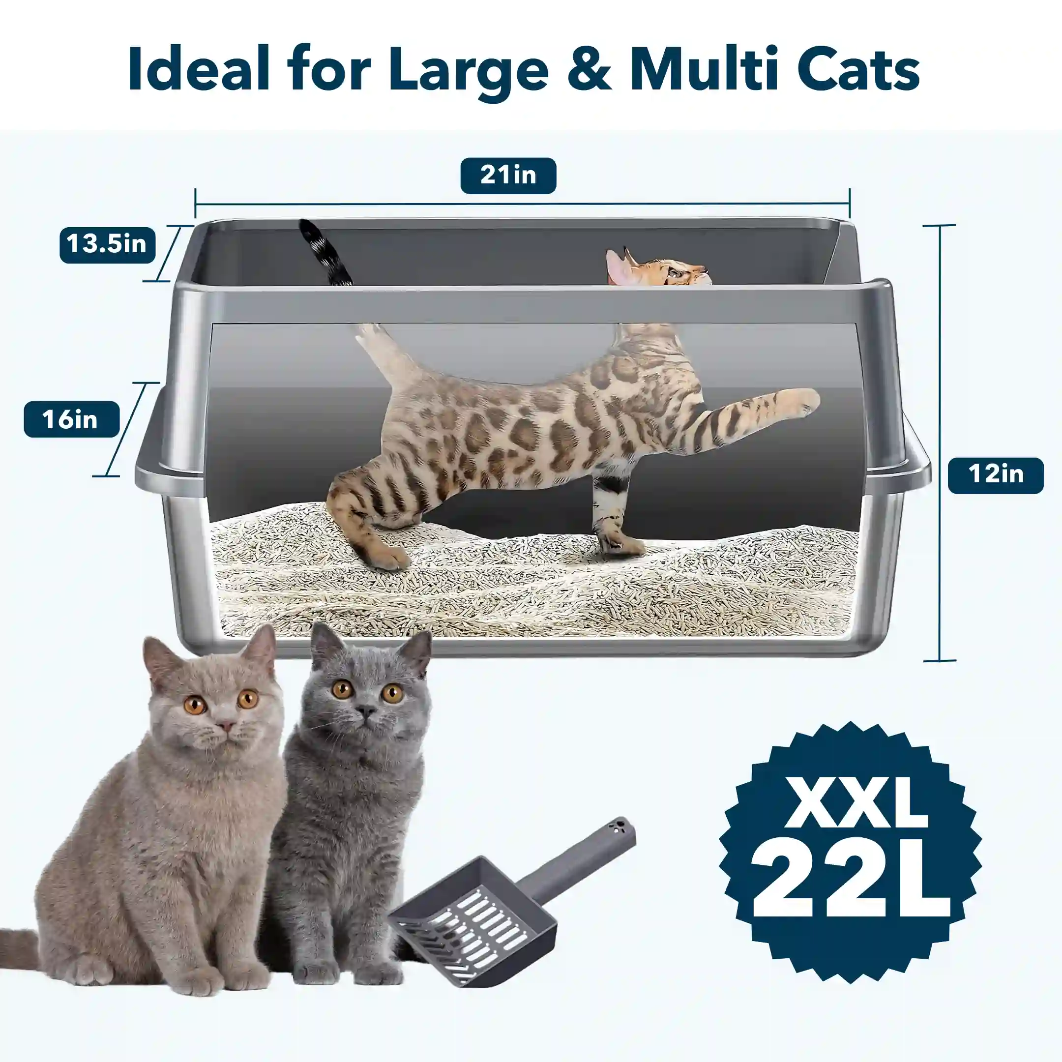 XXL Stainless Steel Cat Litter Box with Lid – High Sides, Low Entry, Easy to Clean, Odor-Free, Anti-Leak | Buy 2 & Save $10 - Image 7
